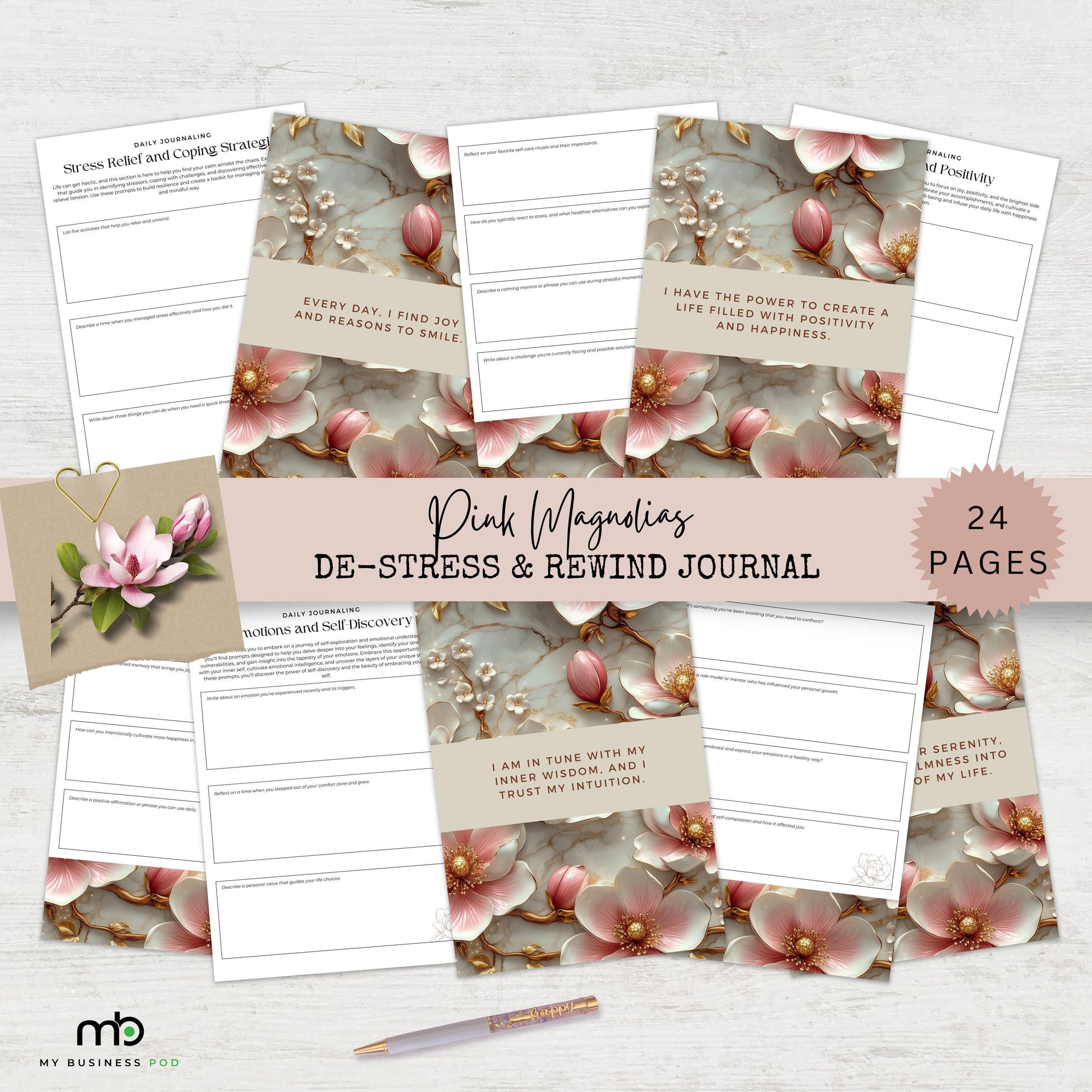 De-stress and Rewind Journal, self-care, mindfulness, gratitude, stress relief, daily reflection, goals planner, self-discovery, positivity