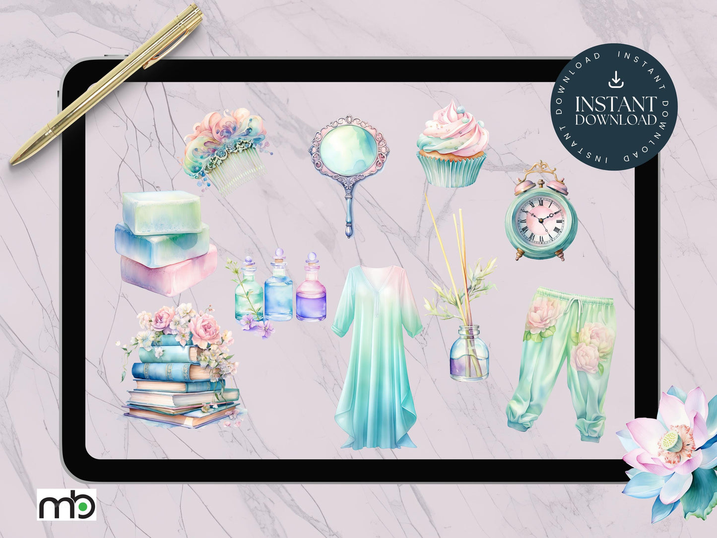 Spa Day Digital Stickers, Relaxation, Beauty, Health, Self care, png, Planner, Elements, Massage, Herbal tea, Candles, Bathrobe, Scrapbook