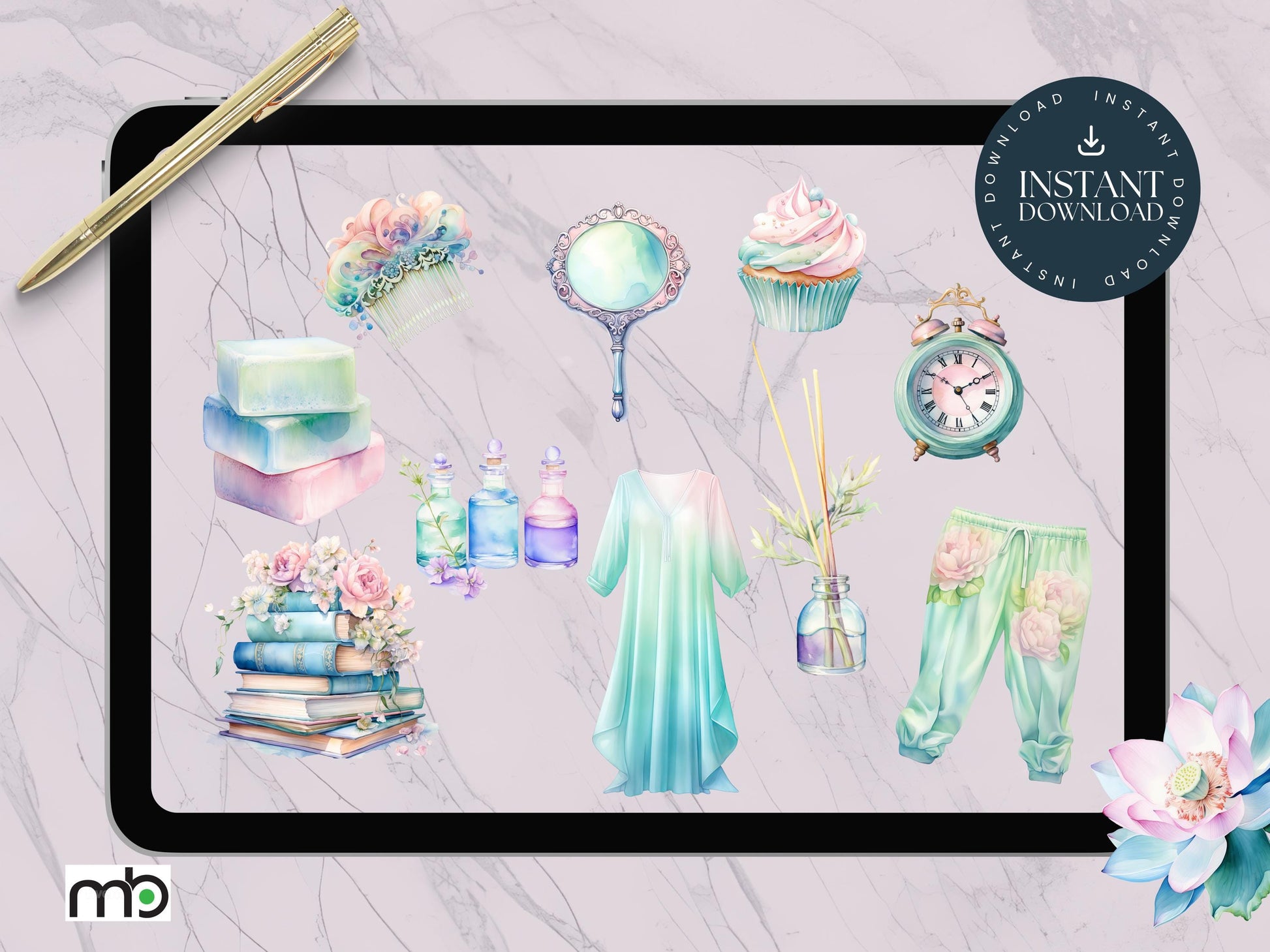 Spa Day Digital Stickers, Relaxation, Beauty, Health, Self care, png, Planner, Elements, Massage, Herbal tea, Candles, Bathrobe, Scrapbook