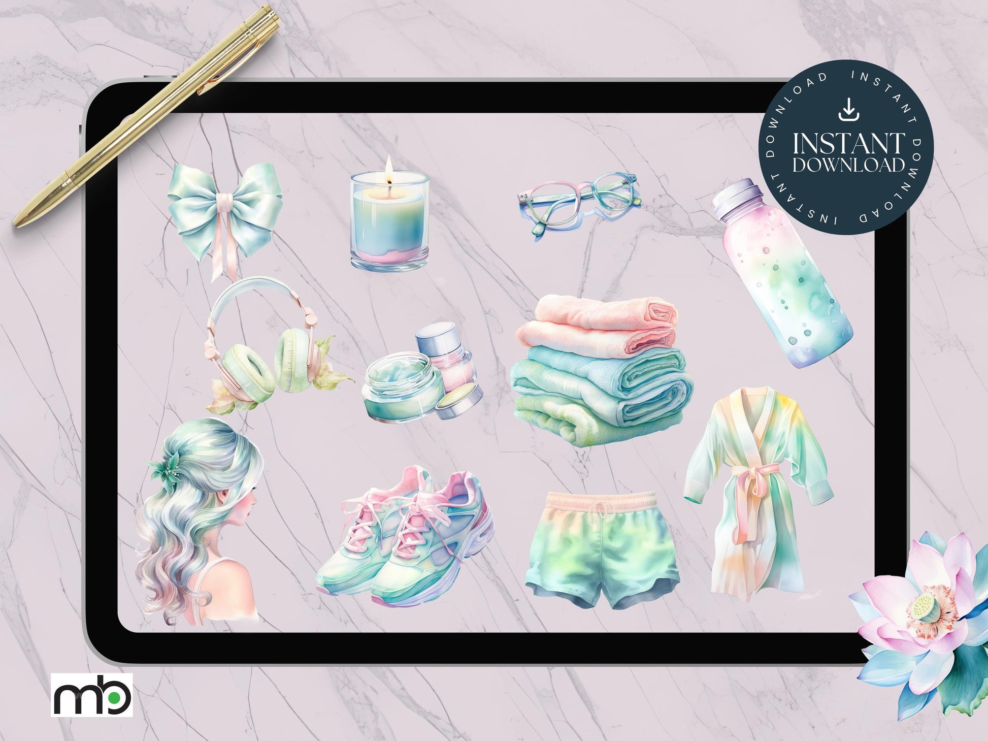 Spa Day Digital Stickers, Relaxation, Beauty, Health, Self care, png, Planner, Elements, Massage, Herbal tea, Candles, Bathrobe, Scrapbook