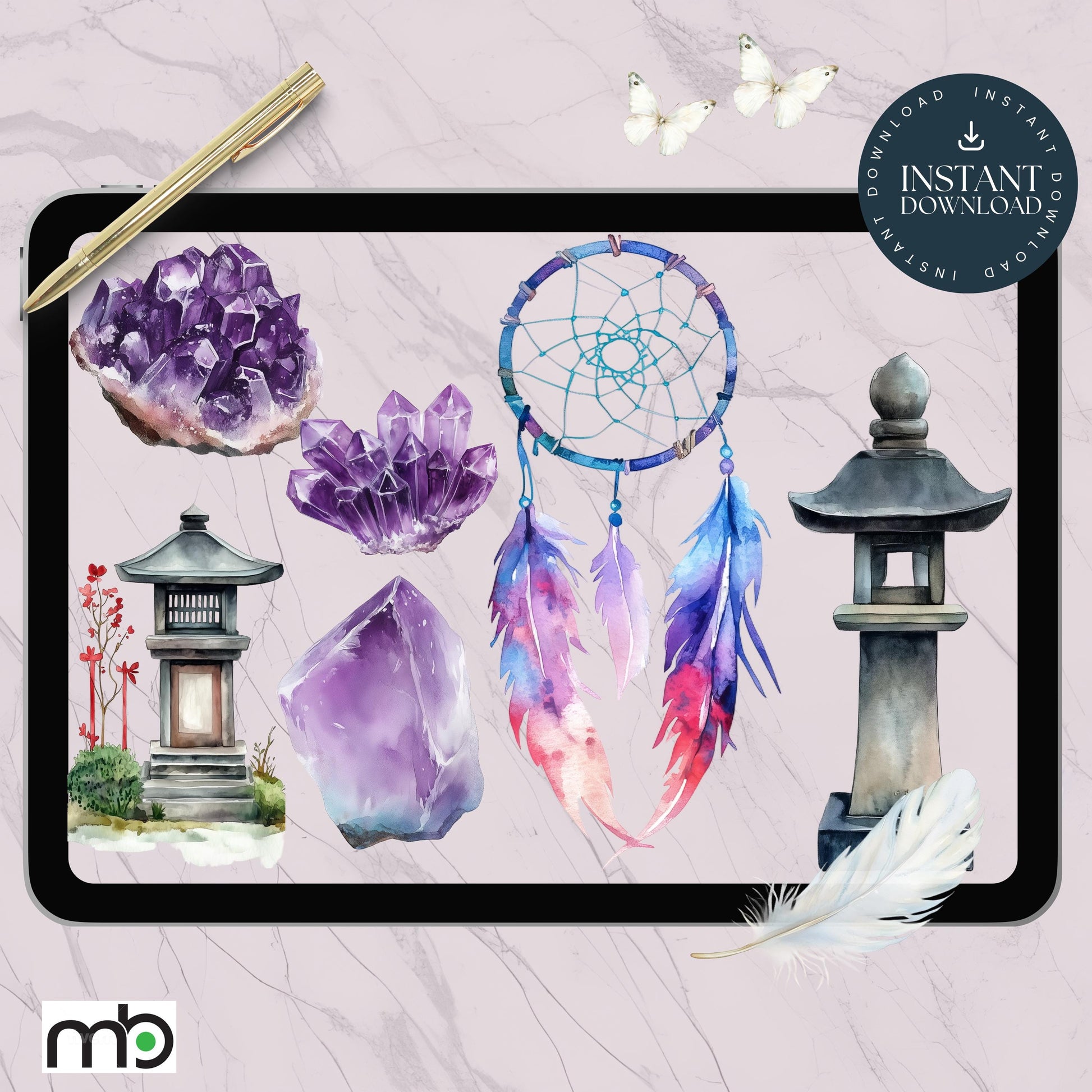 Spiritual Vibes Digital Stickers, Crystals, Angel Wings, Dream Catchers, Buddha, Bell, Moon, Sun, Doves Wolf, Celestial, Cosmic, Zen themes