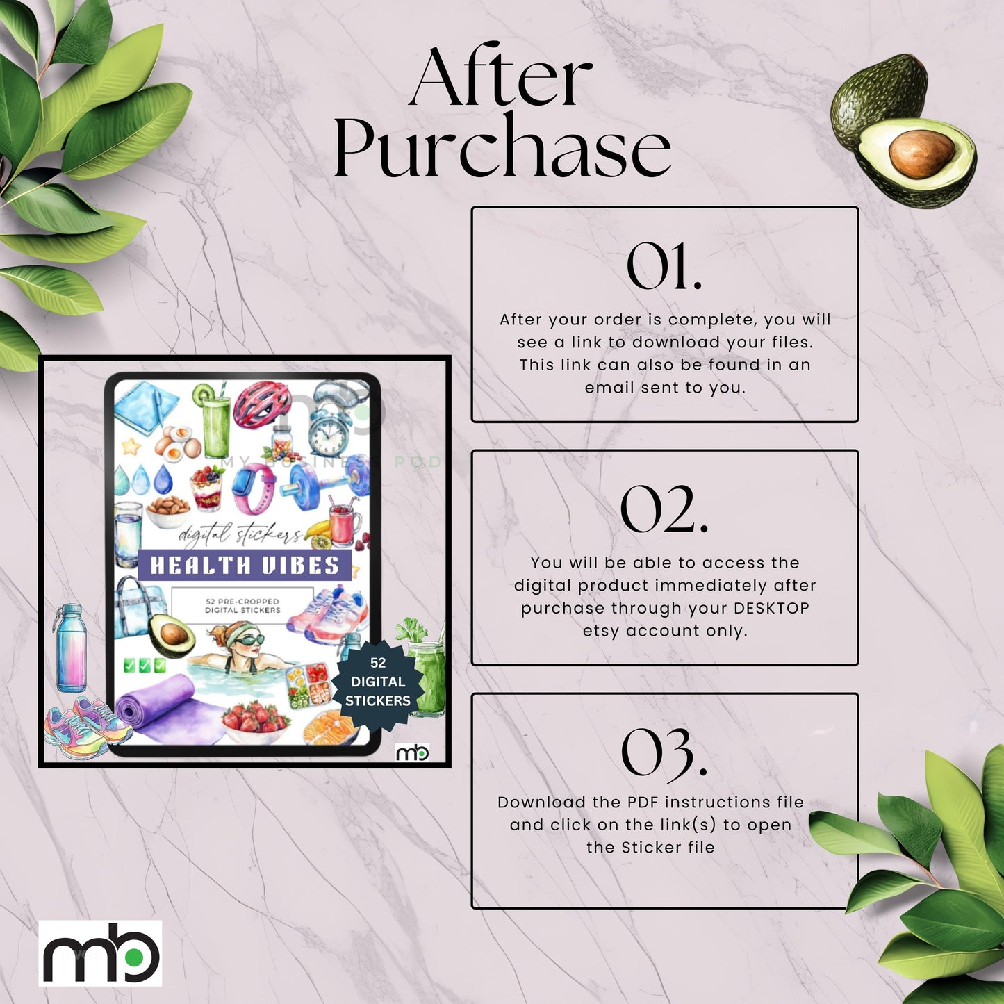 Health Vibes Digital Stickers, Wellness, Fitness, Nutrition, sticker theme, Smoothies, Yoga, Gym, Avocado, Supplements, Self-care, Nurture