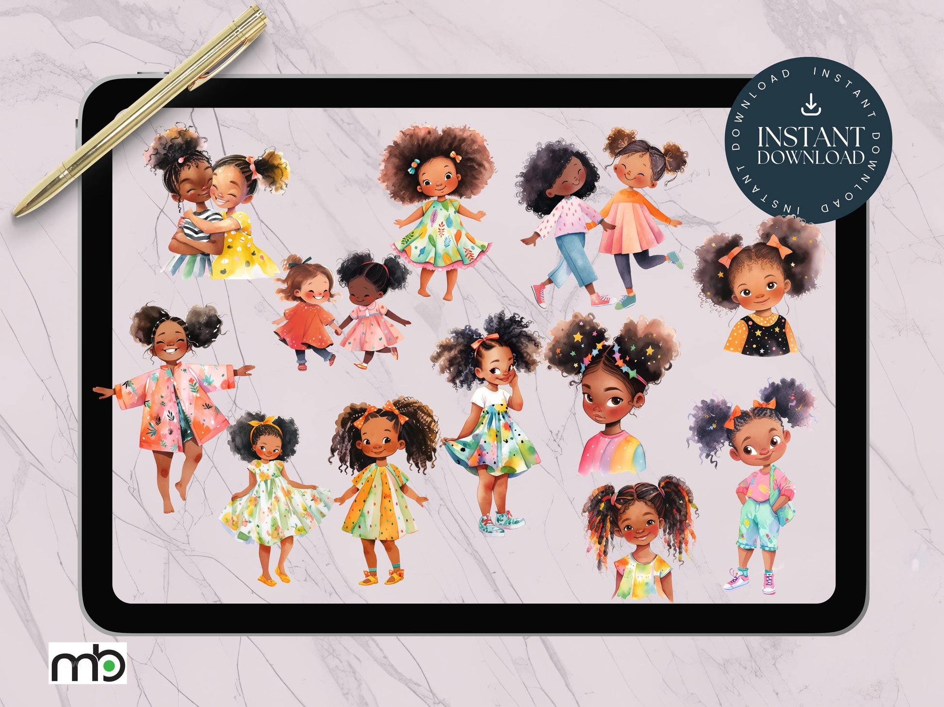 Black Girl Digital Stickers, Afro girls, colorful sticker, Scrapbooking, Planners, art, girl power, cute girl themed illustrations art pack