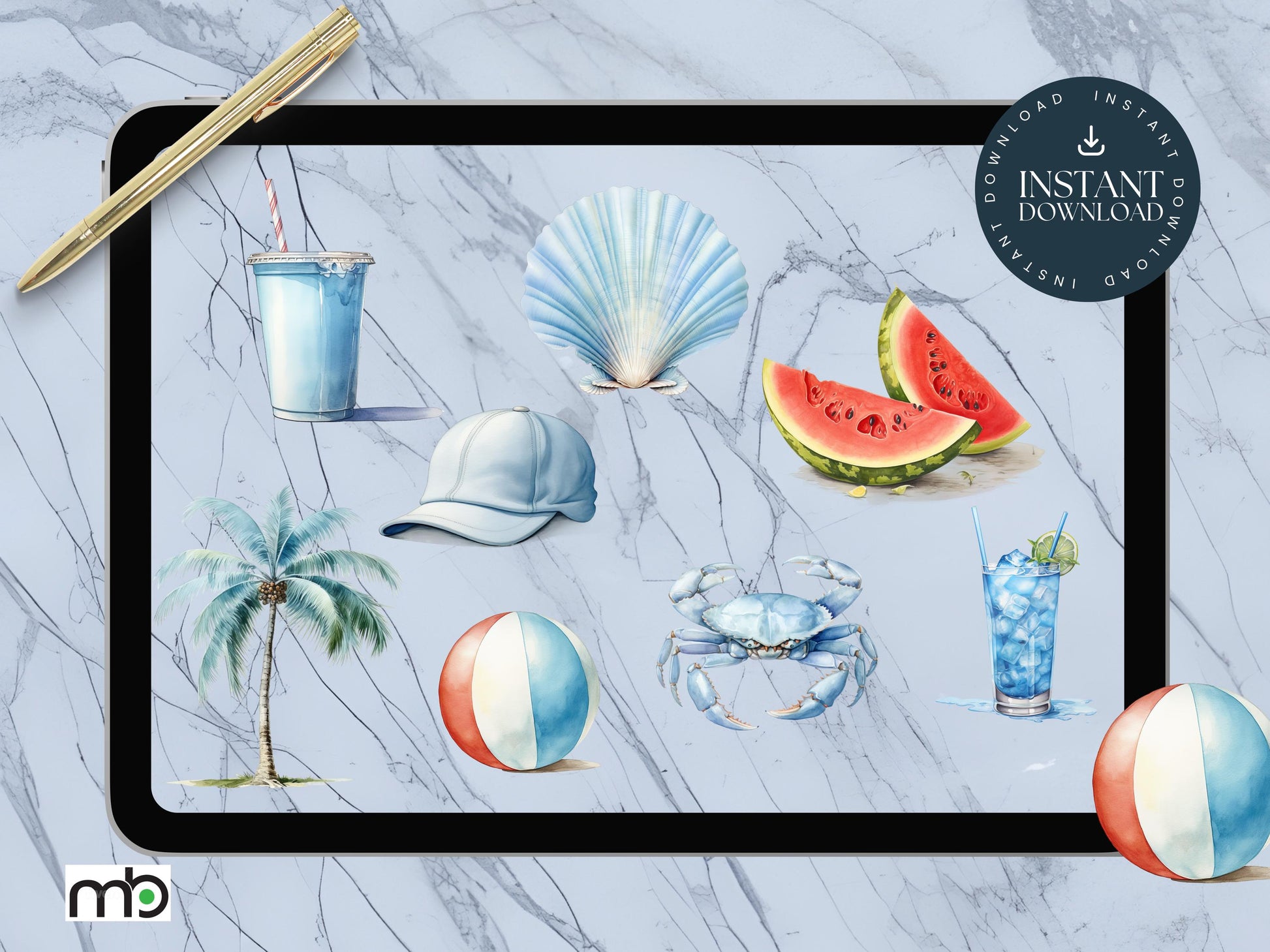 Beach Digital Stickers, Coastal Digital Stickers, Sun, Sea and Surf Stickers, Summer Stickers, Holiday Stickers, Lighthouse, Beach Stickers