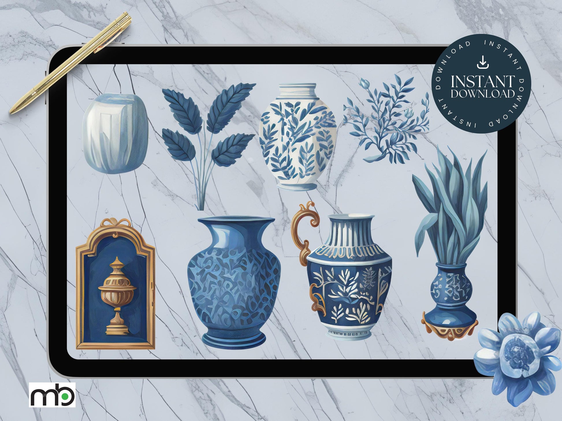 Digital stickers, Goodnotes stickers, Notability stickers, iPad stickers, png stickers, Vase stickers, Jug stickers, Blue decor stickers