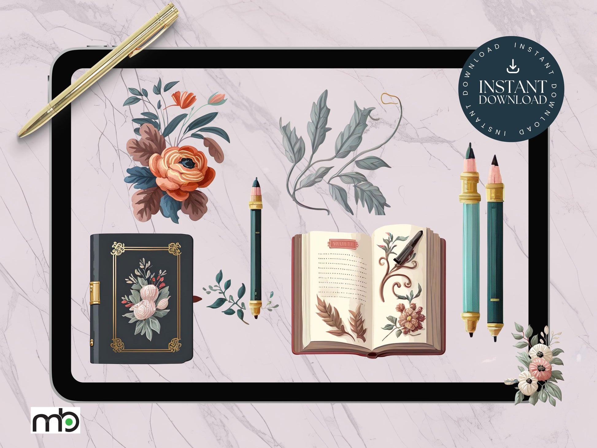 Baroque Library Digital Stickers, Baroque Themed Digital Stickers, Baroque Stickers, Baroque Gold Vase Stickers, Baroque themed books, Png