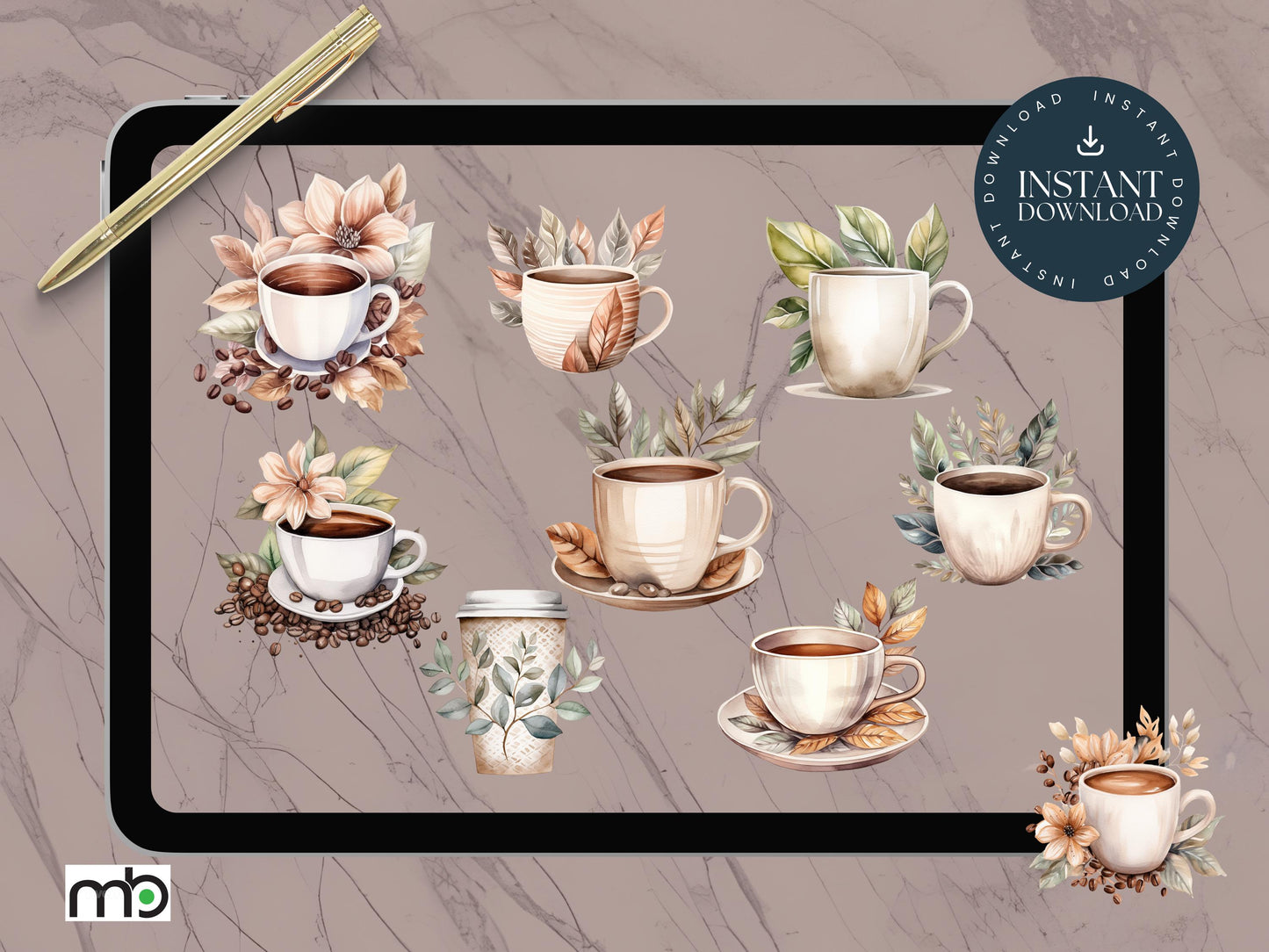 Caffeine Fueled Digital Stickers, Coffee Themed, Coffee Bean Sticker, Paper cup, Café Clipart, aroma, barista, latte, cappuccino, flat white