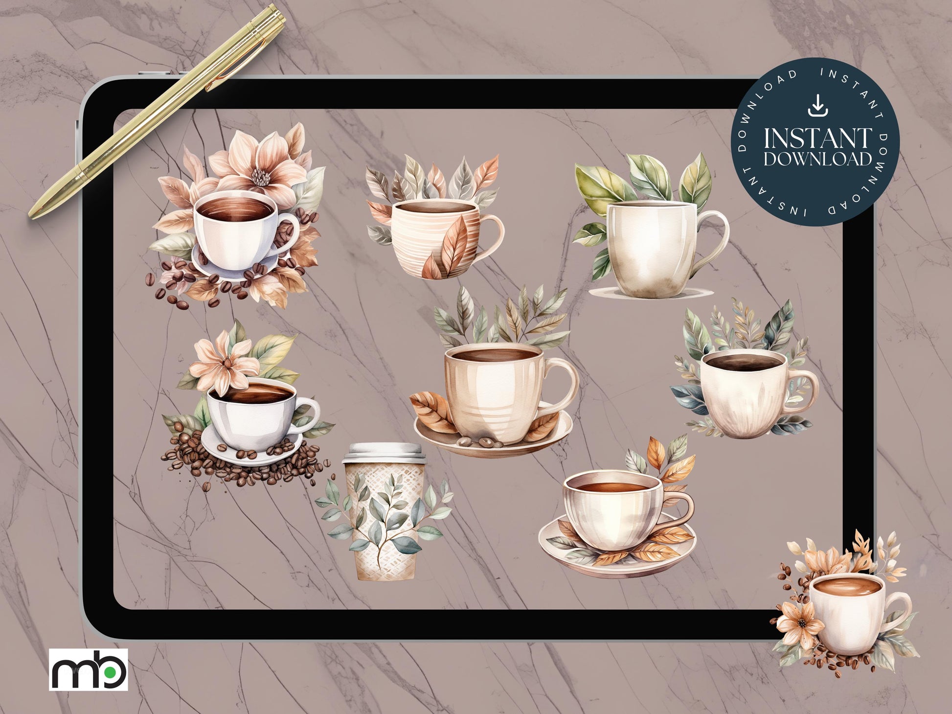 Caffeine Fueled Digital Stickers, Coffee Themed, Coffee Bean Sticker, Paper cup, Café Clipart, aroma, barista, latte, cappuccino, flat white