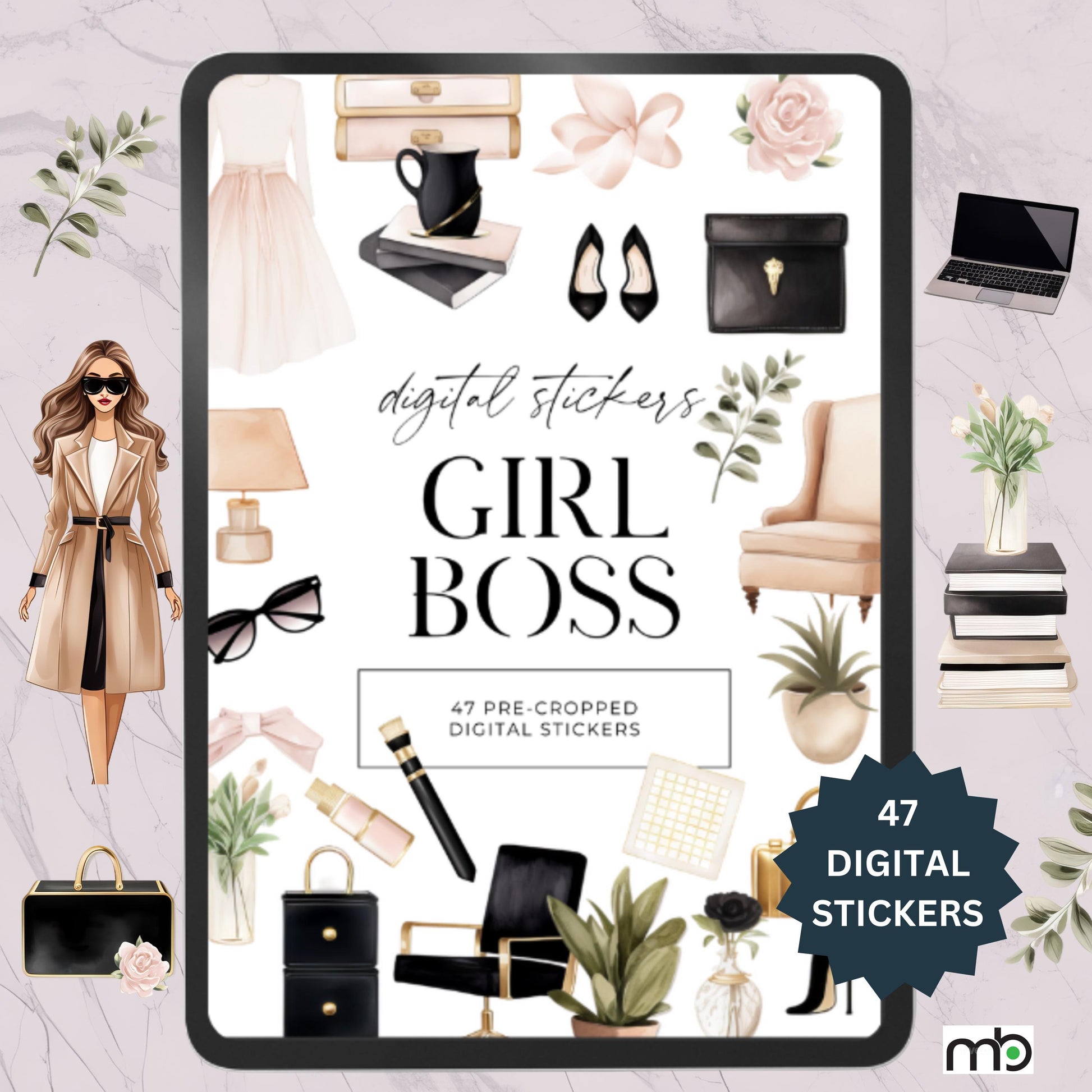 Girl Boss Digital Sticker Set, png file, career clipart, Boss Lady clipart, Planner, Journal, Goodnotes iPad tablet Stickers, notability png