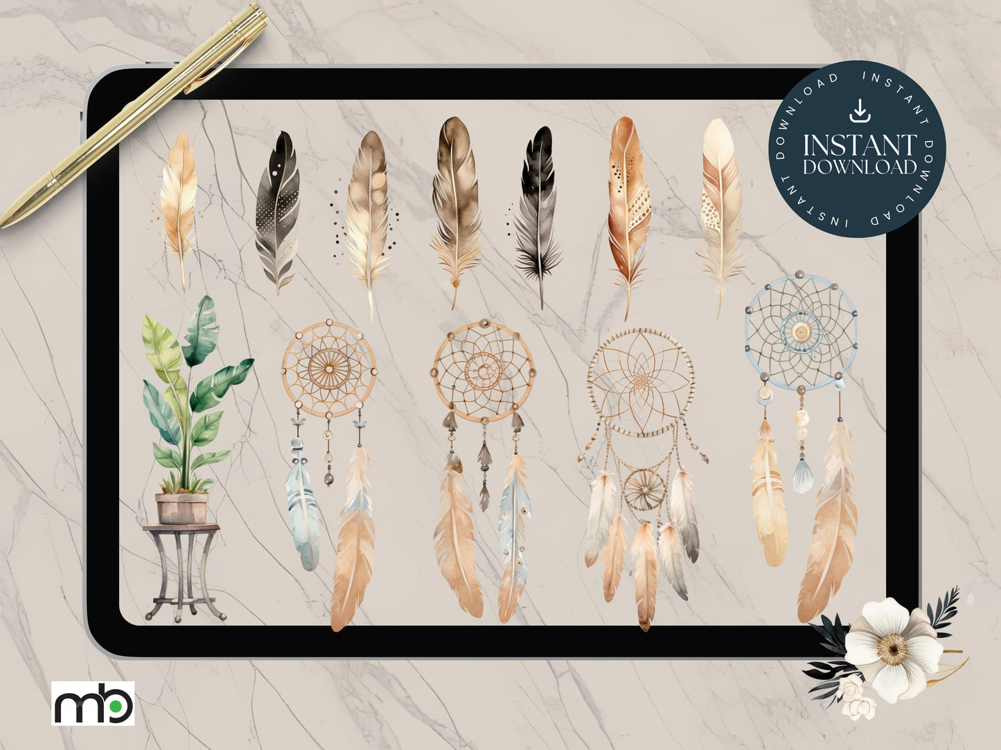 Boho Vibes Digital Stickers, Feather Sticker, Dream catcher, boho clothes, lady, furniture. Goodnote, Notability, iPad, tablet, feathers