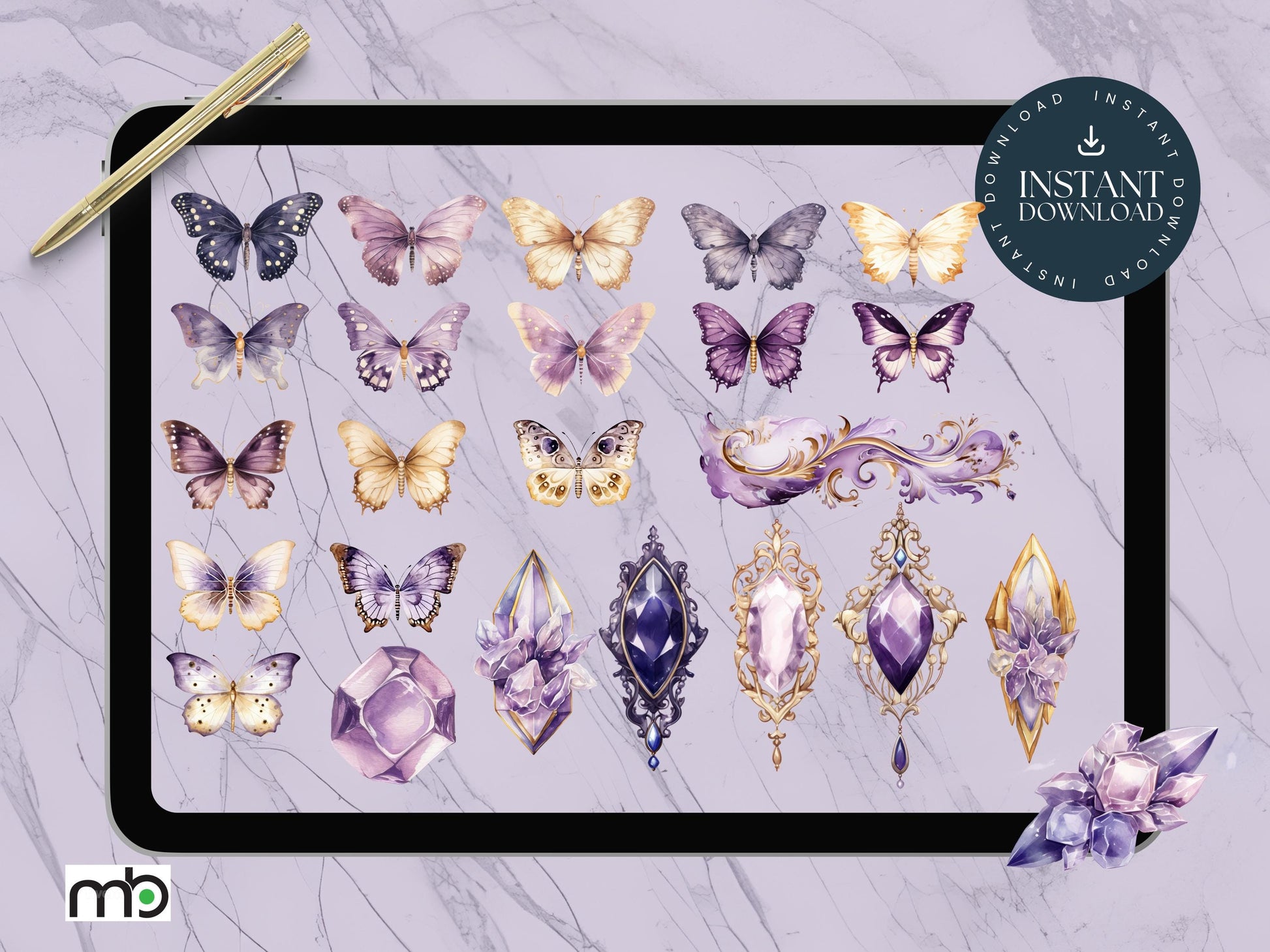 Mystic Digital Stickers, Fantasy, Butterfly, Butterflies, Gemstone Sticker, Dragon, Goodnote, Noteability, Magic, fairy, jewels, crystals