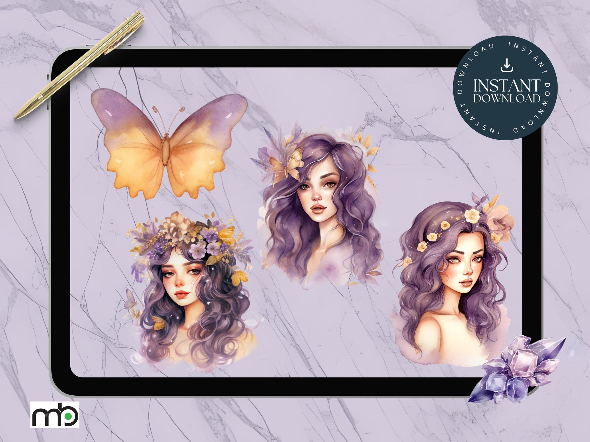 Mystic Digital Stickers, Fantasy, Butterfly, Butterflies, Gemstone Sticker, Dragon, Goodnote, Noteability, Magic, fairy, jewels, crystals