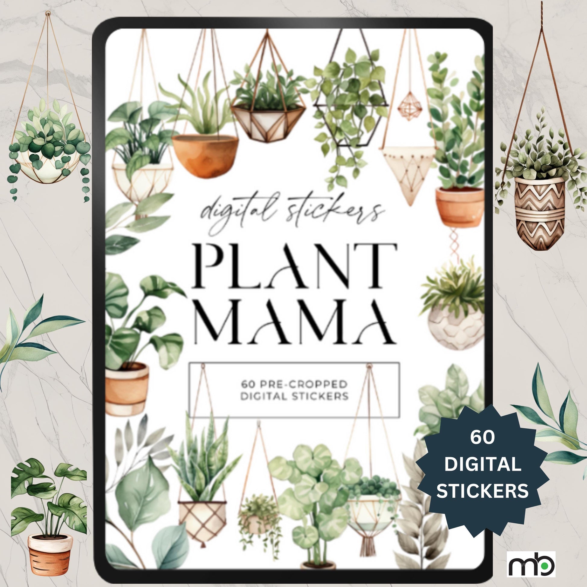 hanging plant stickers Plants Digital Sticker Set, Indoor Plant Stickers, Pot, Hanging Plants, Office Decor, Home, Goodnotes Notability, Planner, Leaf, Leaves, PNG