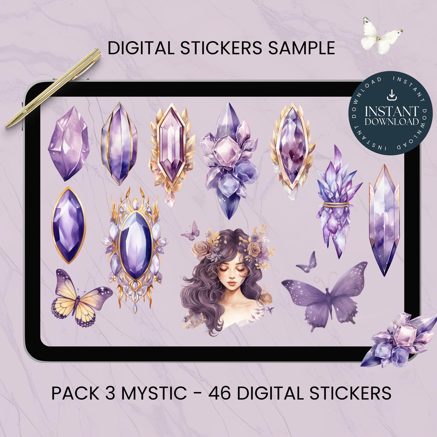 Spiritual Essence Digital Stickers, Crystals, Angel Wings, Dream Catcher, Buddha, Bell, Moon, Sun, Doves Wolf, Celestial, Cosmic, Mind, Body