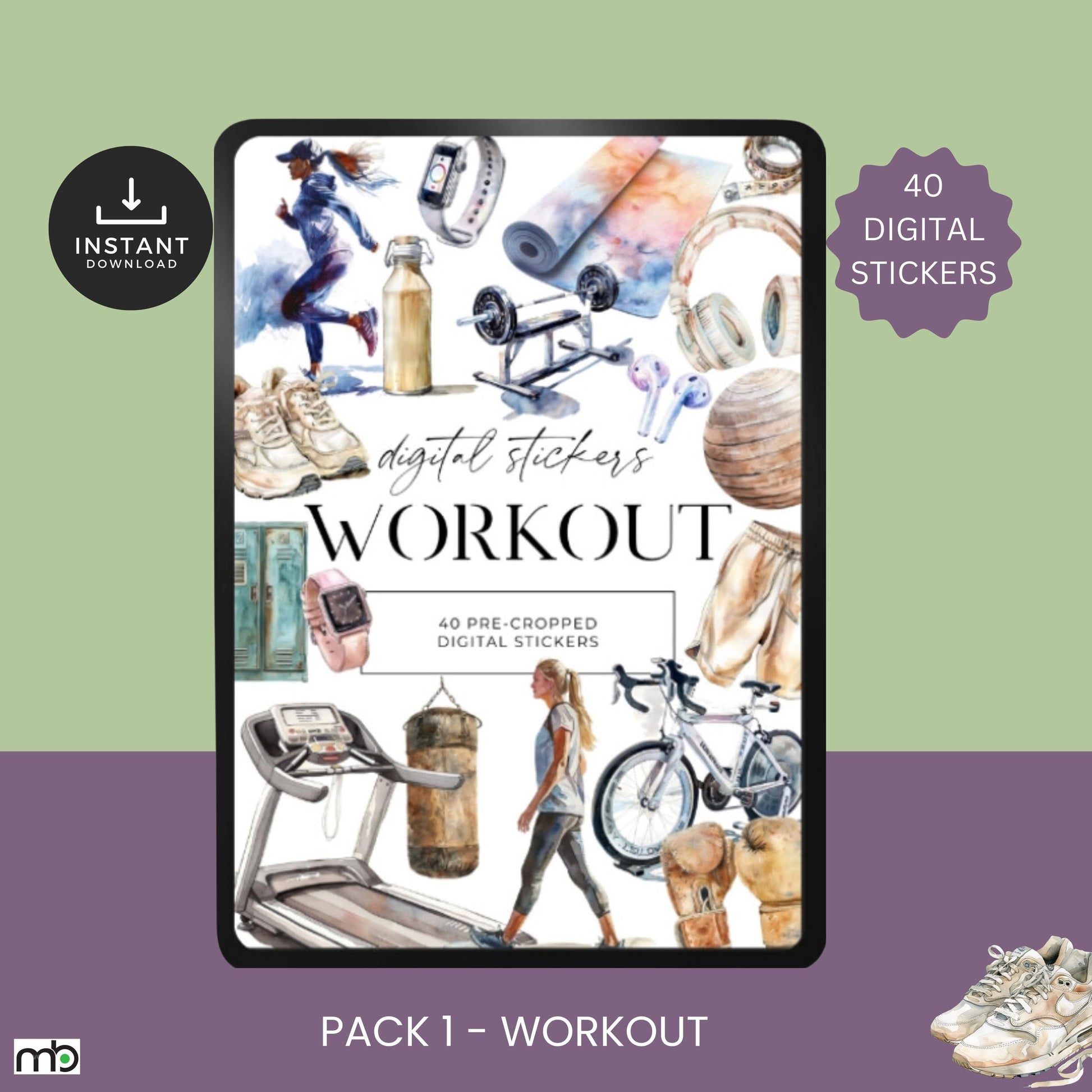Wellness Trio digital stickers, workout, health vibes, spa day, fitness motivation, self-care, food, gym, yoga mat, water bottle, project