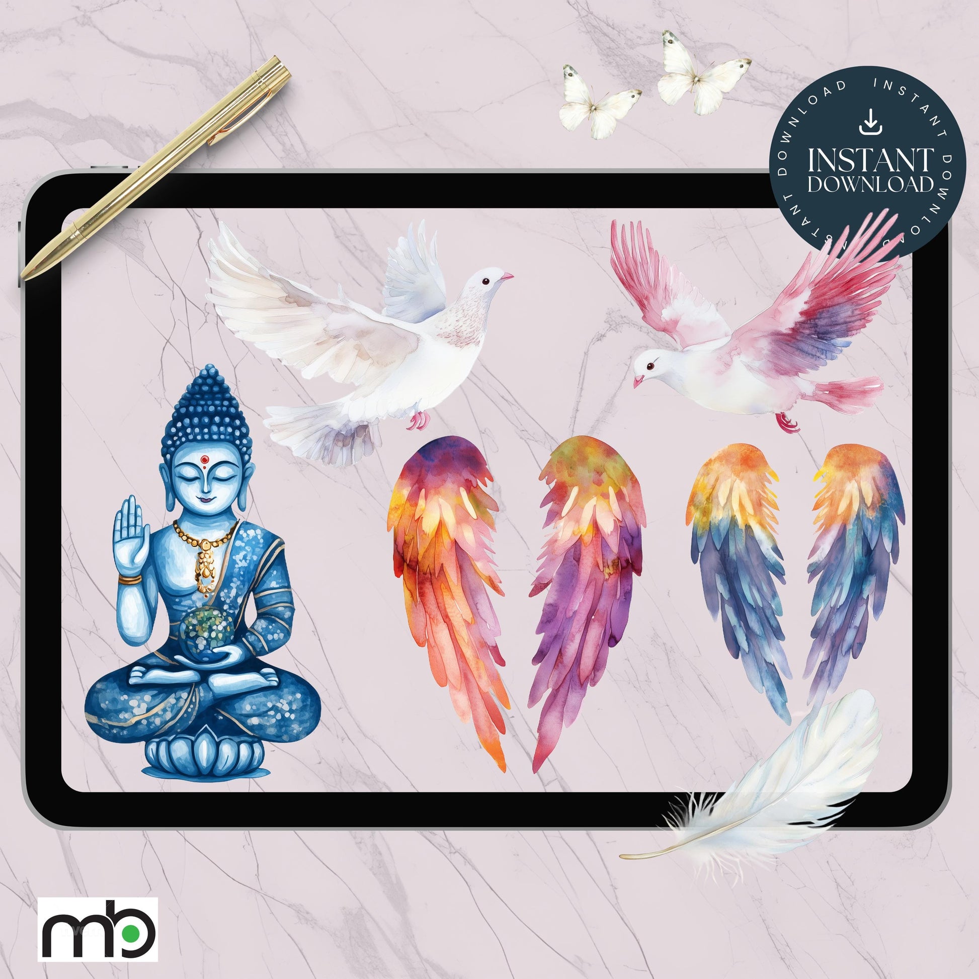 Spiritual Vibes Digital Stickers, Crystals, Angel Wings, Dream Catchers, Buddha, Bell, Moon, Sun, Doves Wolf, Celestial, Cosmic, Zen themes