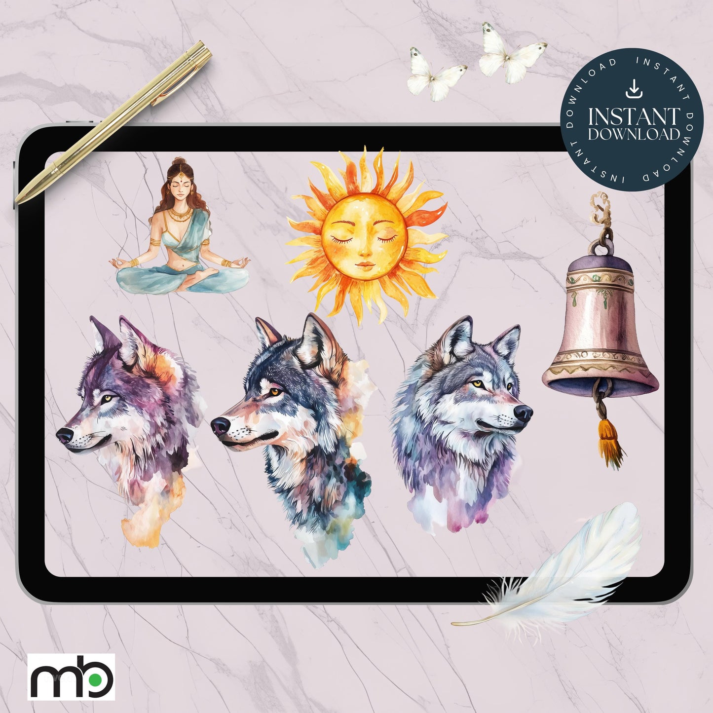 Spiritual Vibes Digital Stickers, Crystals, Angel Wings, Dream Catchers, Buddha, Bell, Moon, Sun, Doves Wolf, Celestial, Cosmic, Zen themes