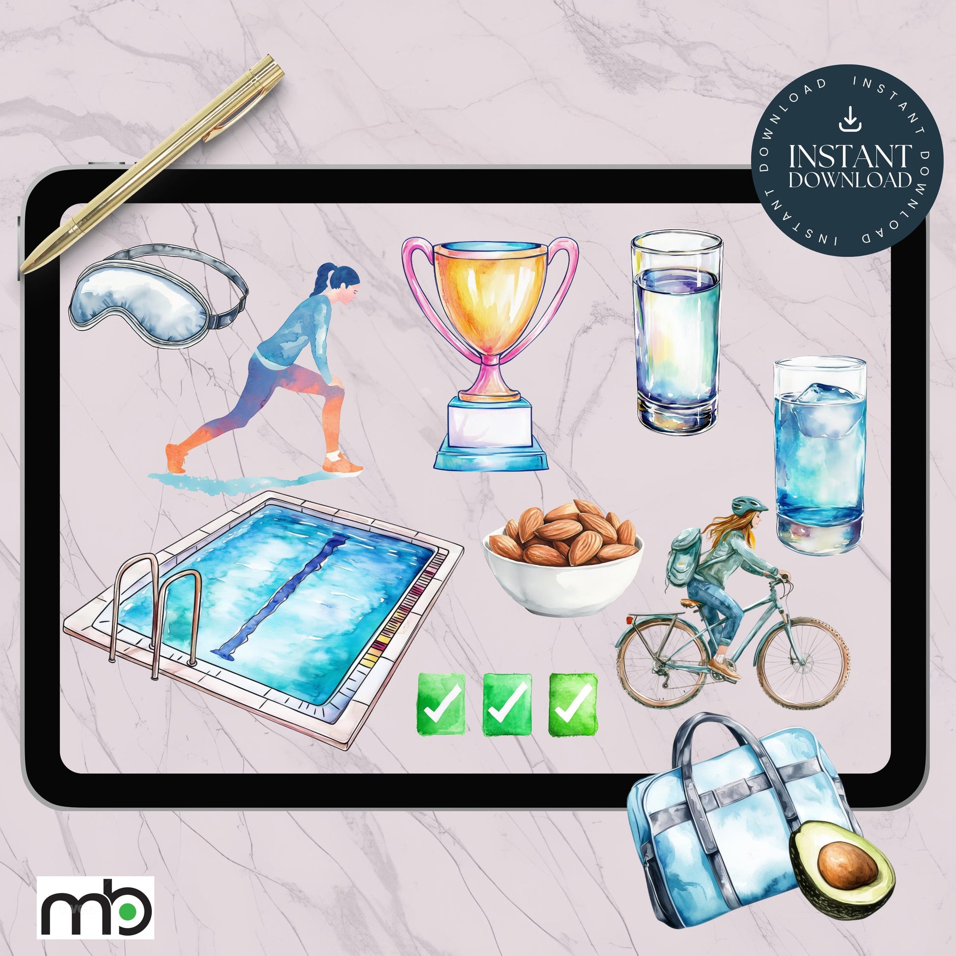Health Vibes Digital Stickers, Wellness, Fitness, Nutrition, sticker theme, Smoothies, Yoga, Gym, Avocado, Supplements, Self-care, Nurture