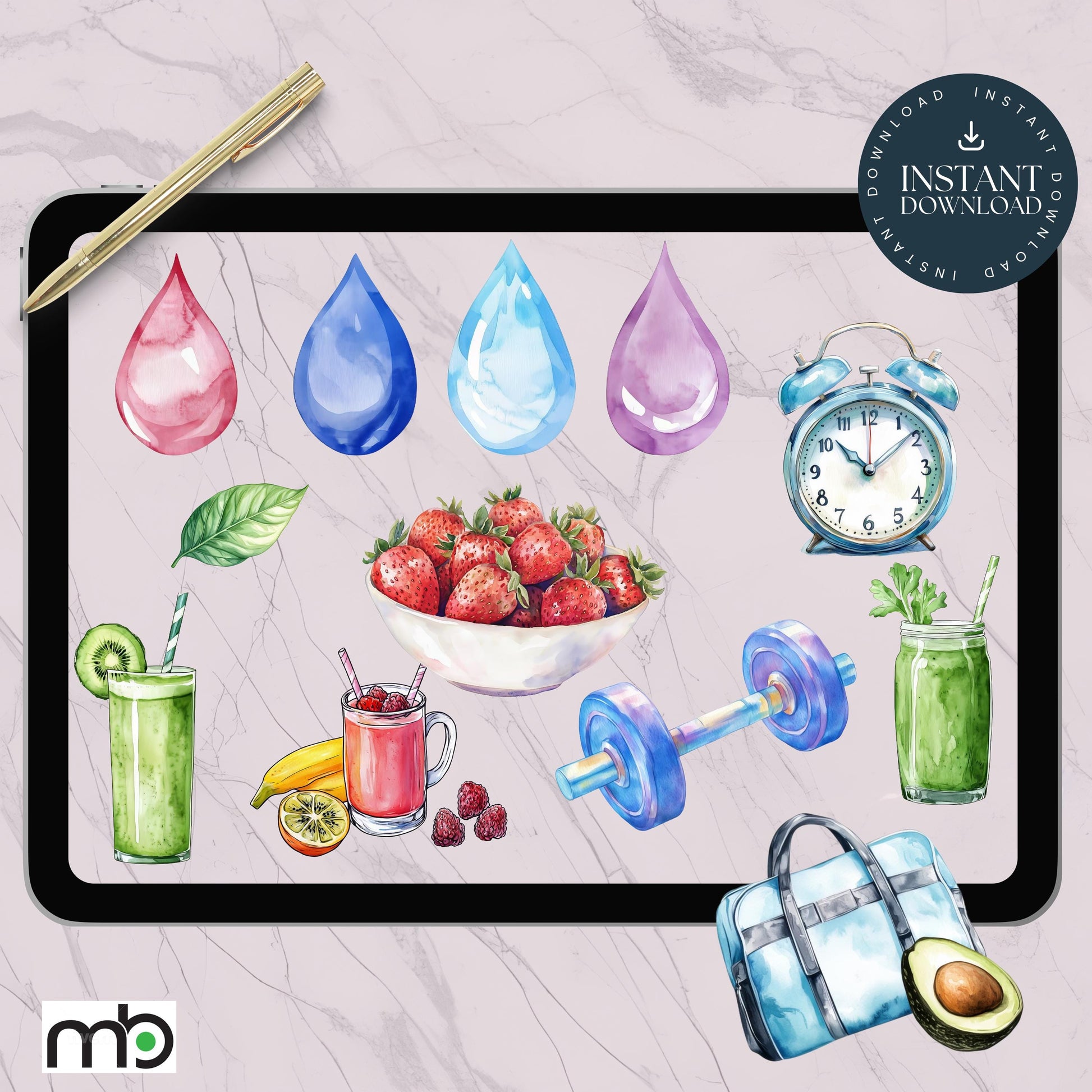 Health Vibes Digital Stickers, Wellness, Fitness, Nutrition, sticker theme, Smoothies, Yoga, Gym, Avocado, Supplements, Self-care, Nurture