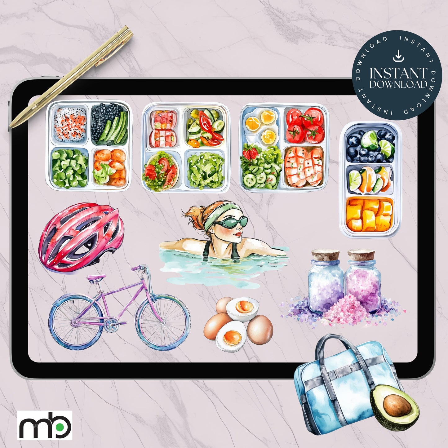 Health Vibes Digital Stickers, Wellness, Fitness, Nutrition, sticker theme, Smoothies, Yoga, Gym, Avocado, Supplements, Self-care, Nurture