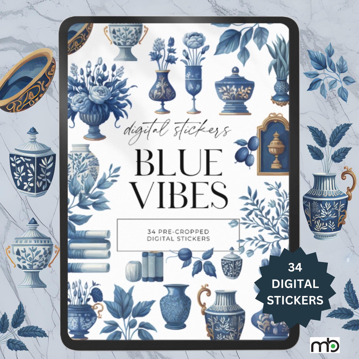 Digital stickers, Goodnotes stickers, Notability stickers, iPad stickers, png stickers, Vase stickers, Jug stickers, Blue decor stickers