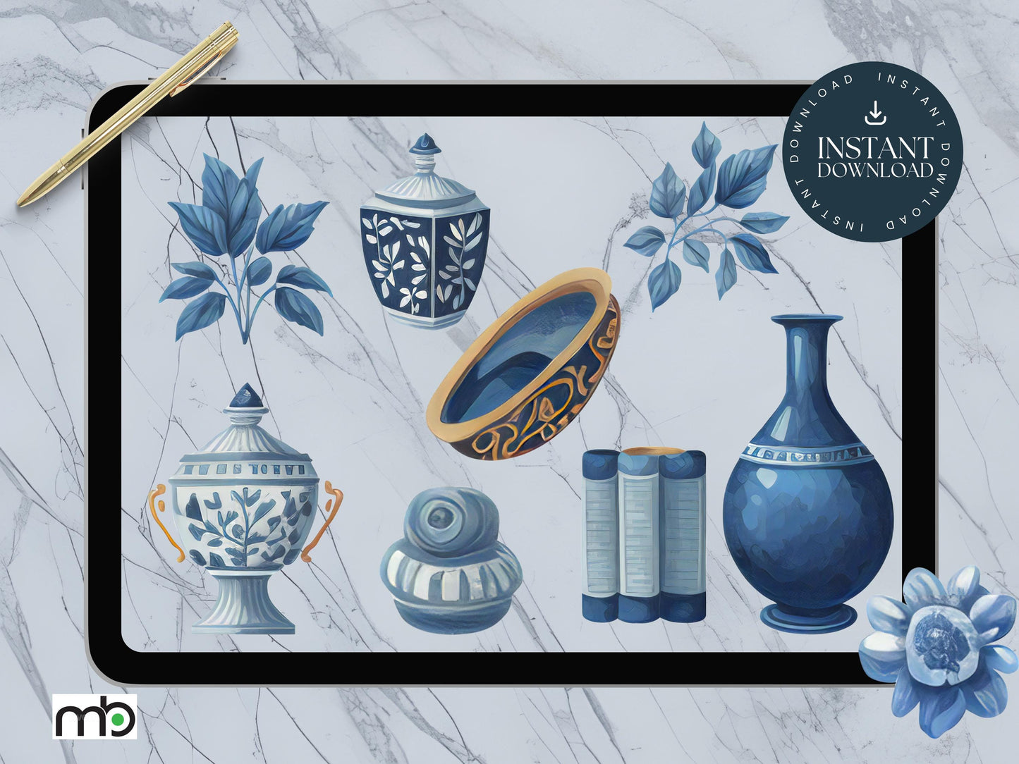 Digital stickers, Goodnotes stickers, Notability stickers, iPad stickers, png stickers, Vase stickers, Jug stickers, Blue decor stickers