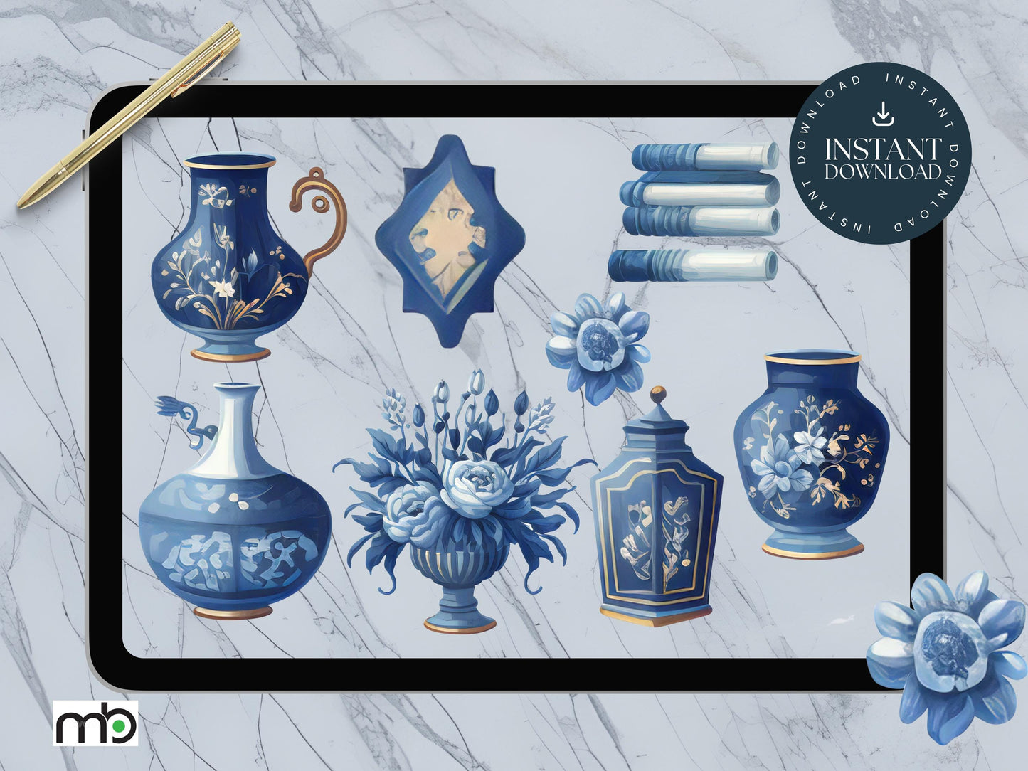 Digital stickers, Goodnotes stickers, Notability stickers, iPad stickers, png stickers, Vase stickers, Jug stickers, Blue decor stickers
