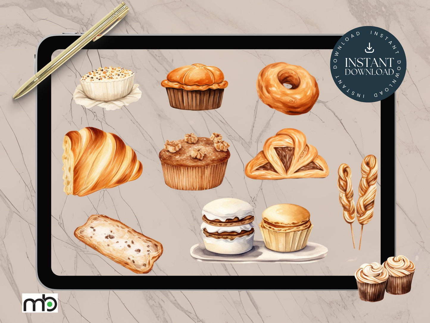 Bakery Digital Stickers, Tasty Bakery, Baked Goods, Food, Cake, Bread, Cupcake Sticker, Bakery Clipart, Small Goods Clipart, PNG, Baking art
