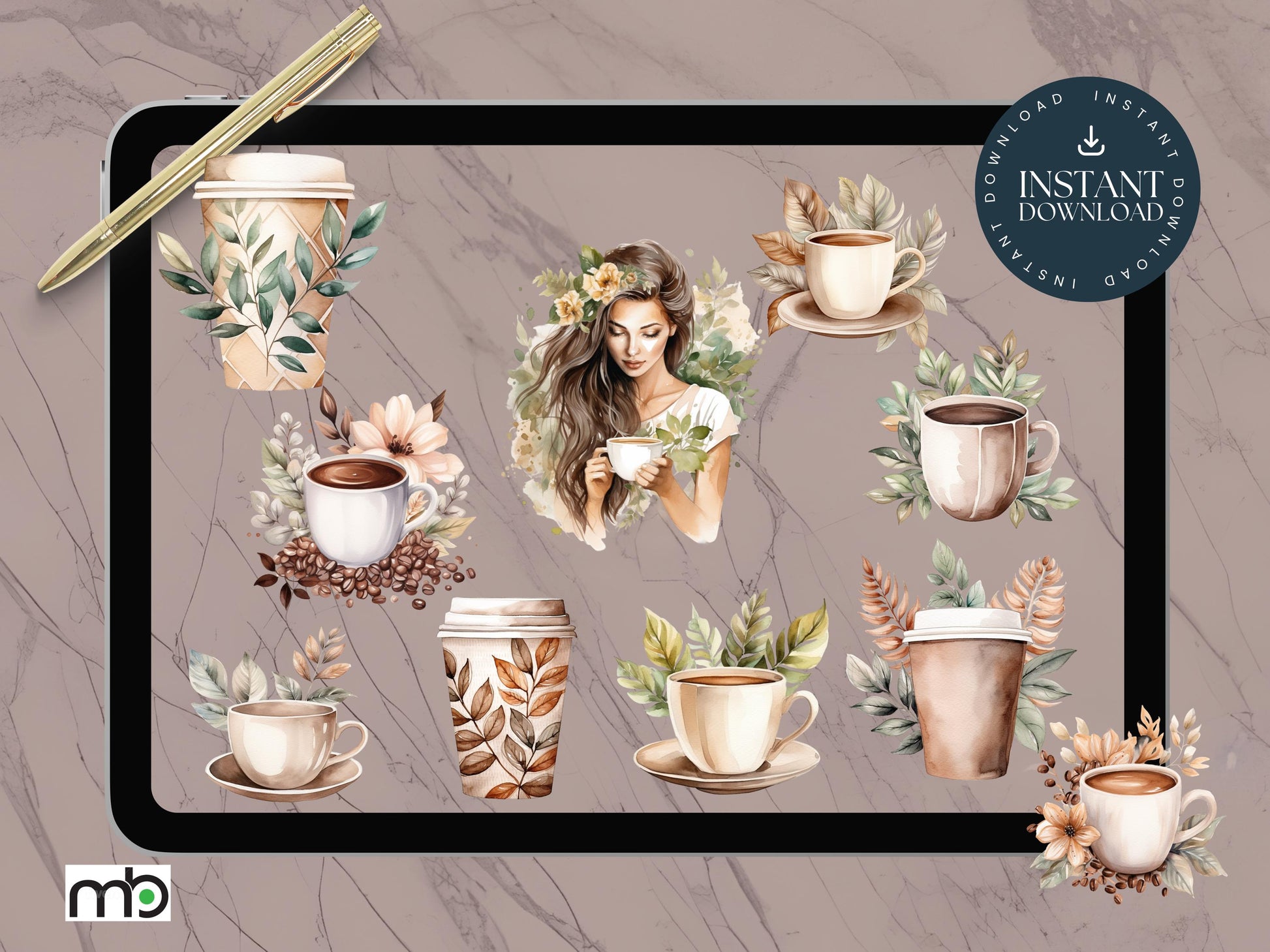 Caffeine Fueled Digital Stickers, Coffee Themed, Coffee Bean Sticker, Paper cup, Café Clipart, aroma, barista, latte, cappuccino, flat white
