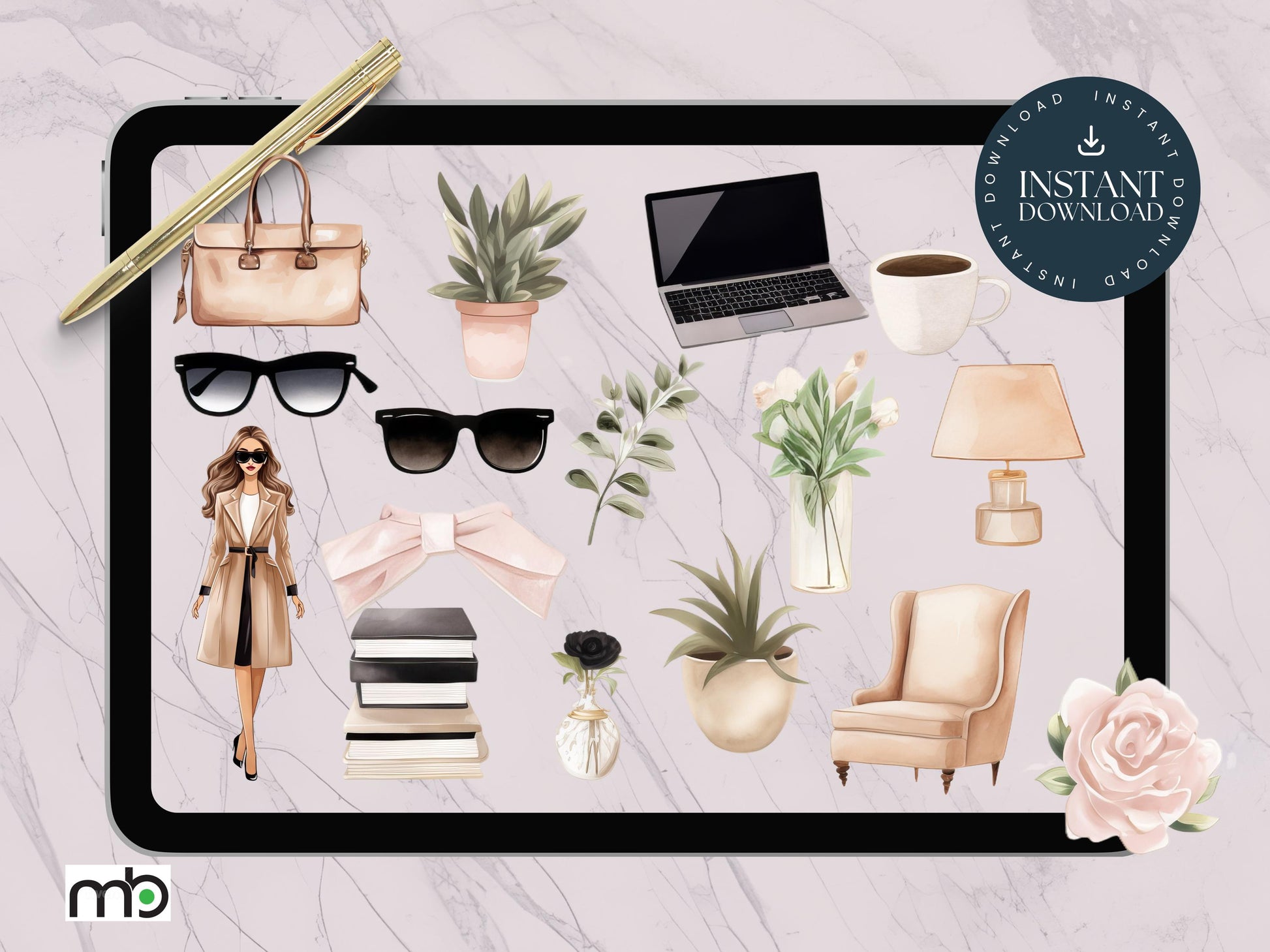Girl Boss Digital Sticker Set, png file, career clipart, Boss Lady clipart, Planner, Journal, Goodnotes iPad tablet Stickers, notability png