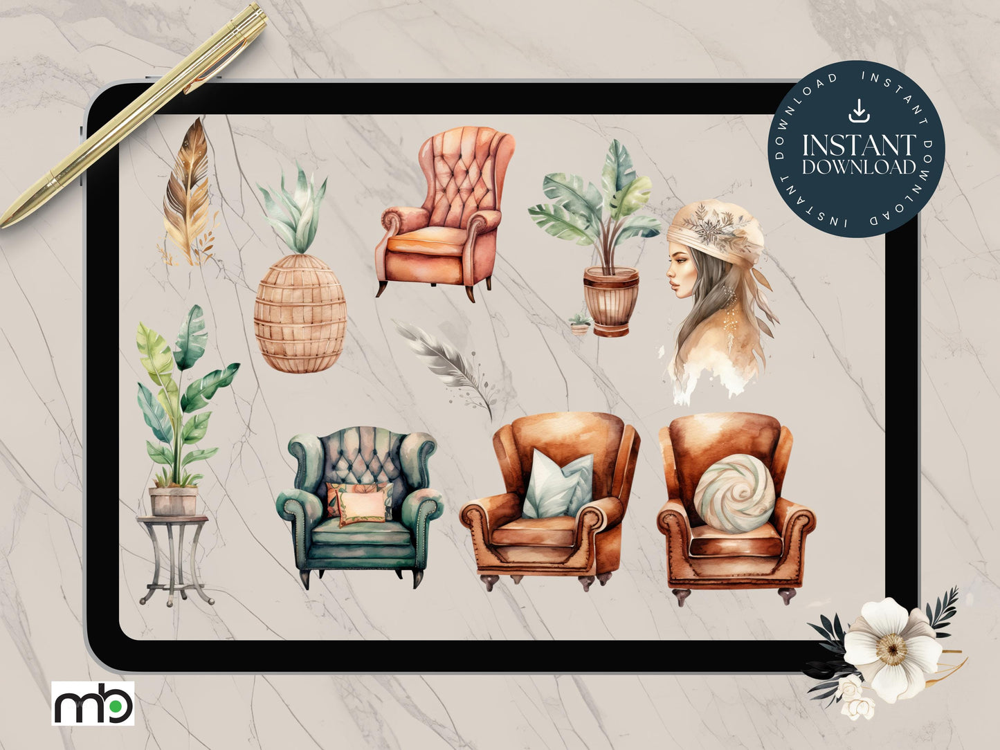 Boho Vibes Digital Stickers, Feather Sticker, Dream catcher, boho clothes, lady, furniture. Goodnote, Notability, iPad, tablet, feathers