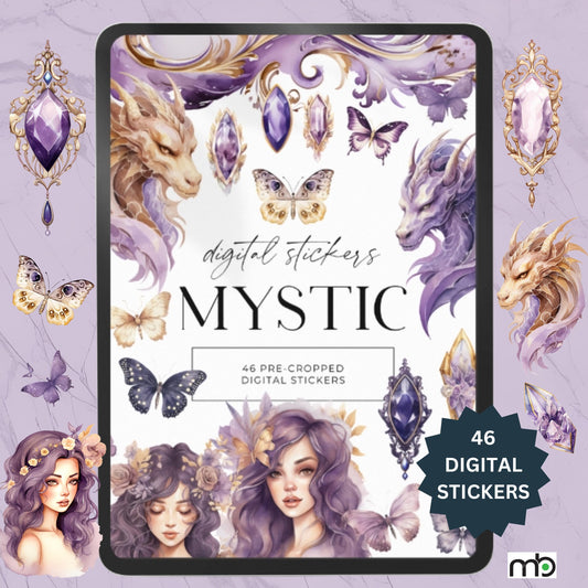 Mystic Digital Stickers, Fantasy, Butterfly, Butterflies, Gemstone Sticker, Dragon, Goodnote, Noteability, Magic, fairy, jewels, crystals