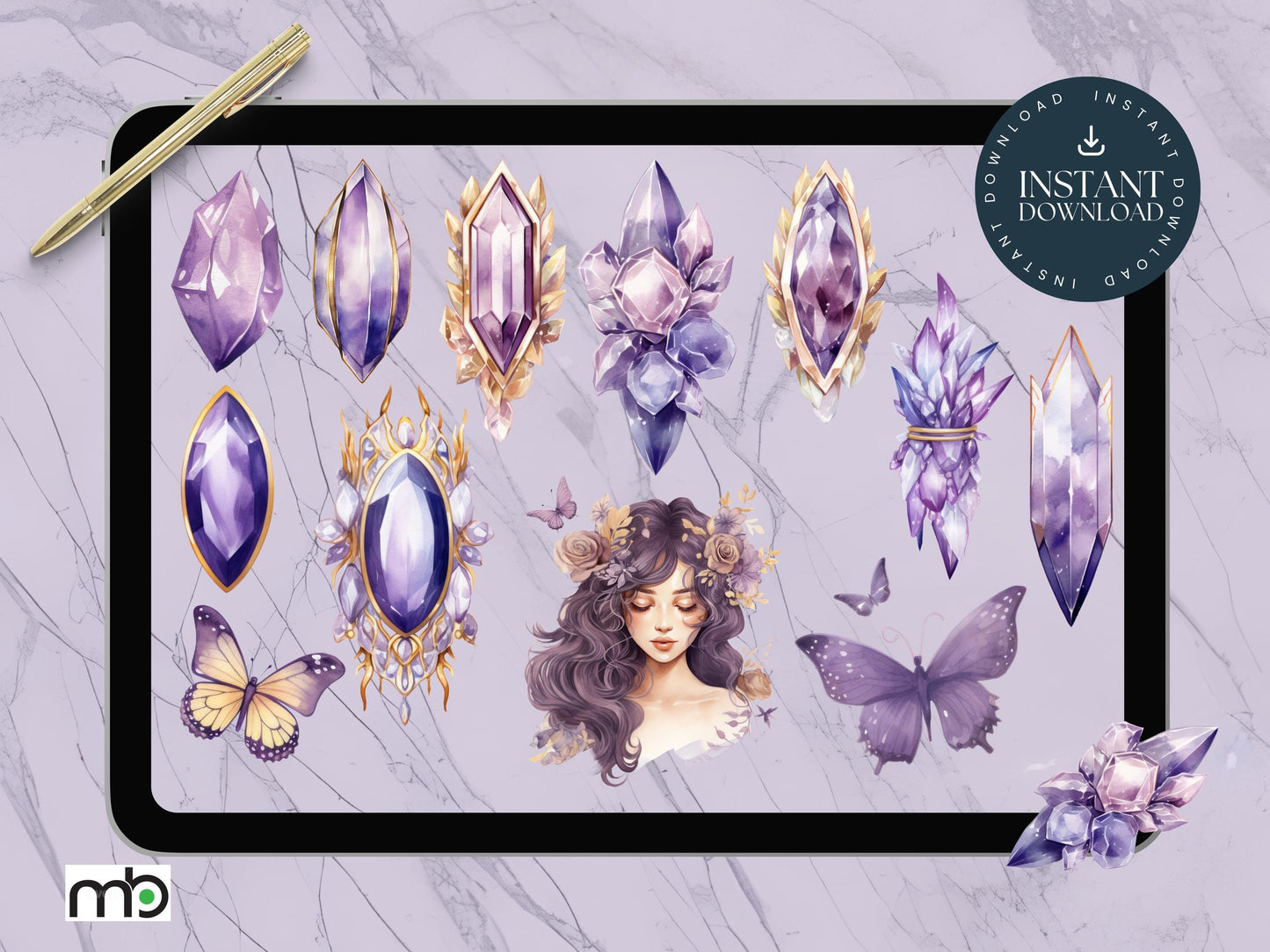 Mystic Digital Stickers, Fantasy, Butterfly, Butterflies, Gemstone Sticker, Dragon, Goodnote, Noteability, Magic, fairy, jewels, crystals