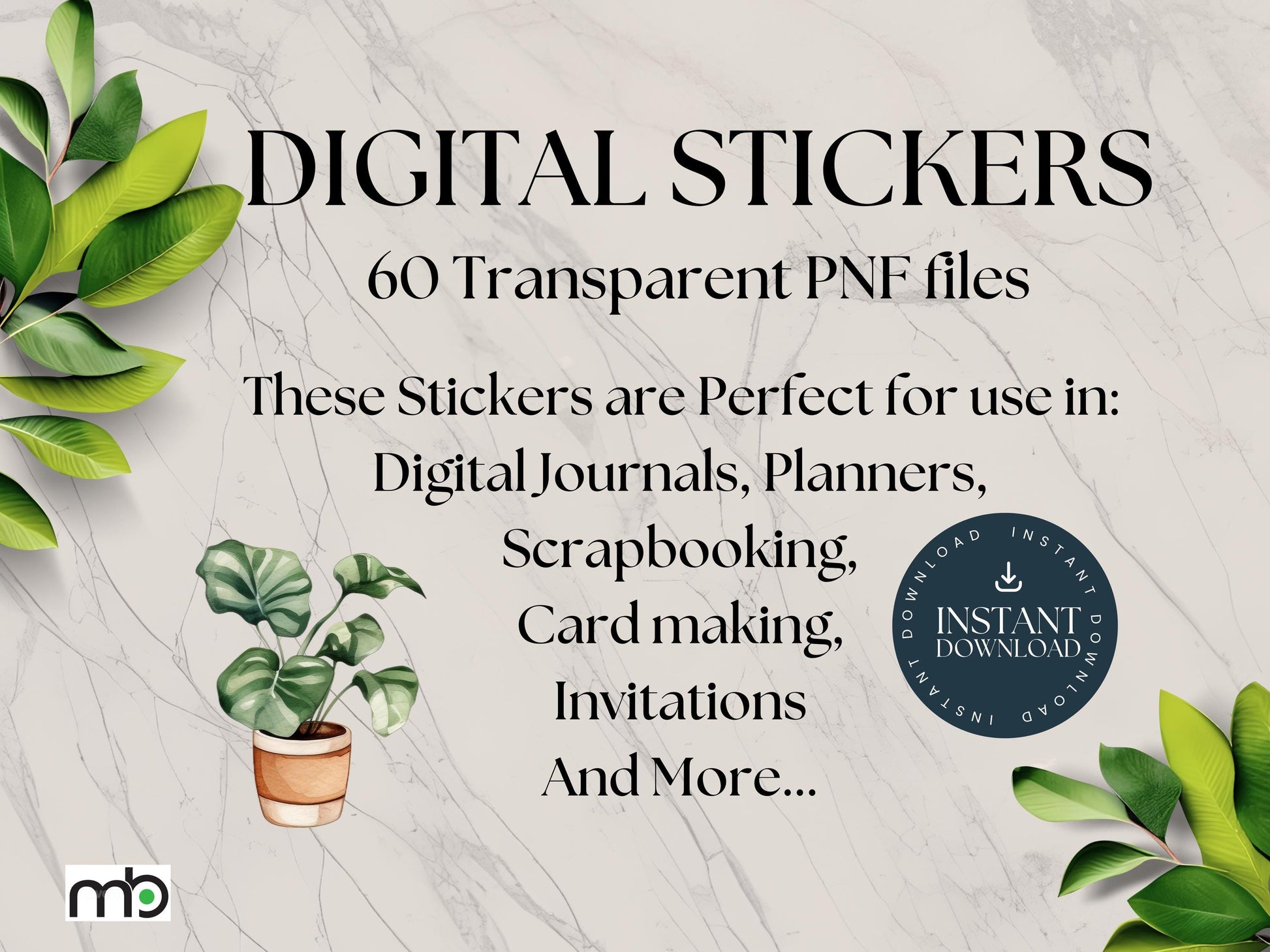 Plants Digital Sticker Set, Indoor Plant Stickers, Pot, Hanging Plants, Office Decor, Home, Goodnotes Notability, Planner, Leaf, Leaves, PNG