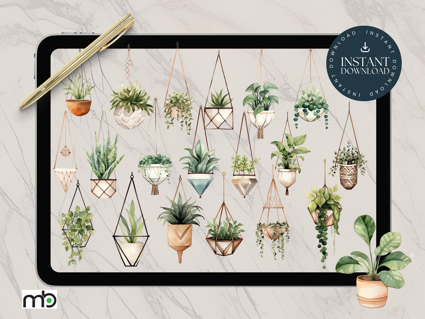 Plants Digital Sticker Set, Indoor Plant Stickers, Pot, Hanging Plants, Office Decor, Home, Goodnotes Notability, Planner, Leaf, Leaves, PNG