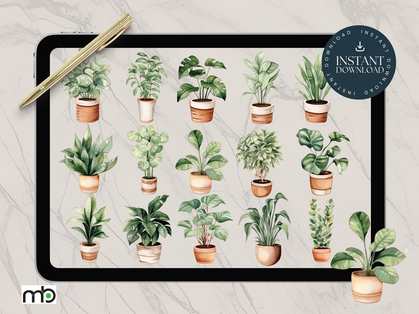 Plants Digital Sticker Set, Indoor Plant Stickers, Pot, Hanging Plants, Office Decor, Home, Goodnotes Notability, Planner, Leaf, Leaves, PNG