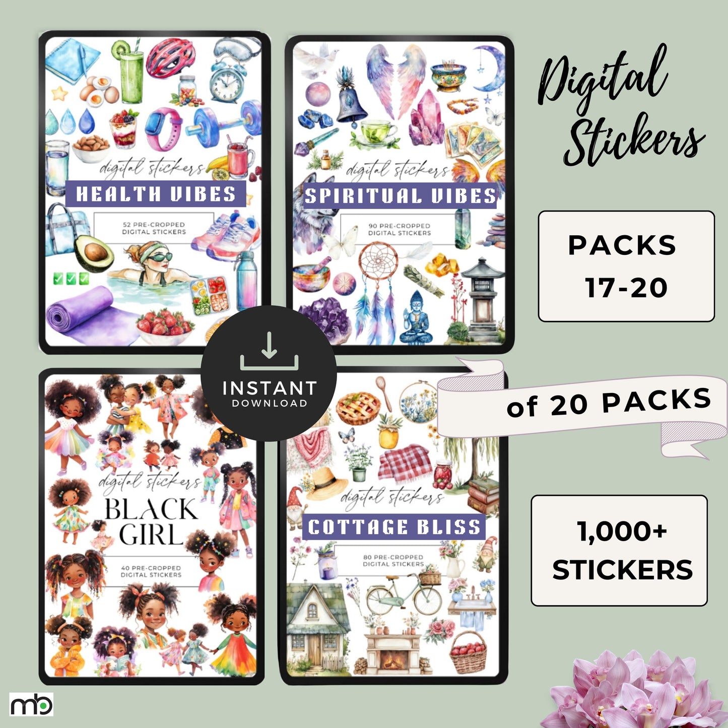 Digital Sticker Bundle, iPad tablet Stickers, Lifestyle, Project, Journal, Planner,Health, Beach, Spiritual, home decor, office, food, png
