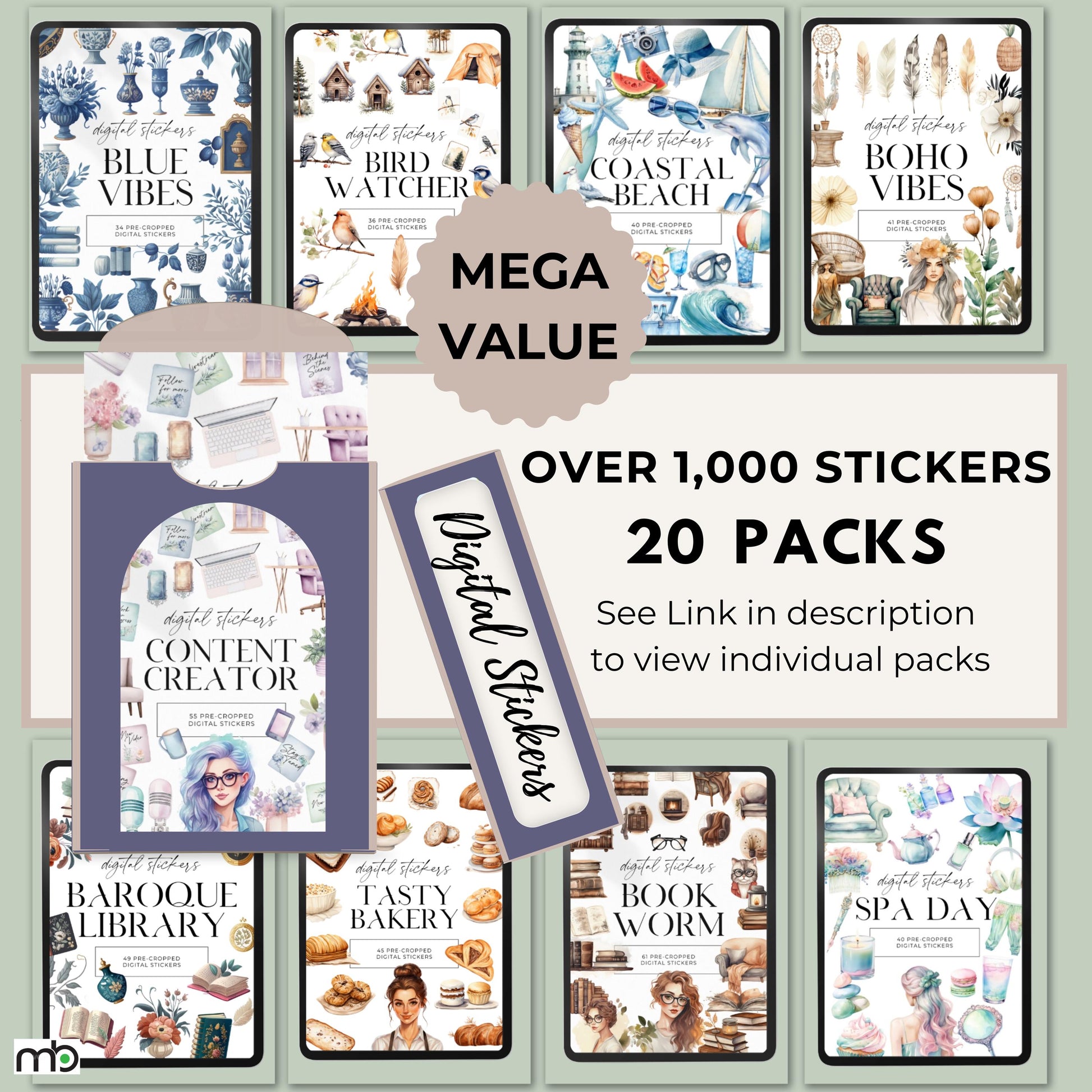 Digital Sticker Bundle, iPad tablet Stickers, Lifestyle, Project, Journal, Planner,Health, Beach, Spiritual, home decor, office, food, png