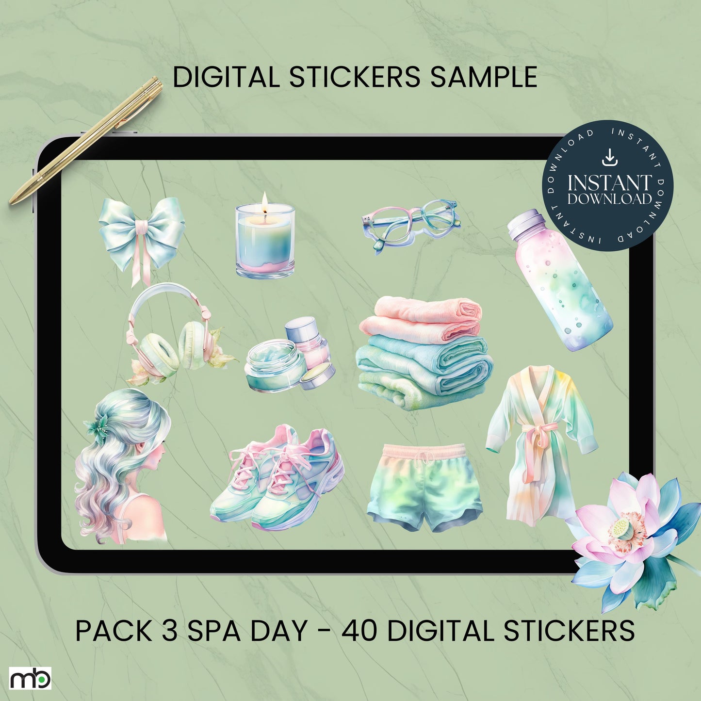 Wellness Trio digital stickers, workout, health vibes, spa day, fitness motivation, self-care, food, gym, yoga mat, water bottle, project