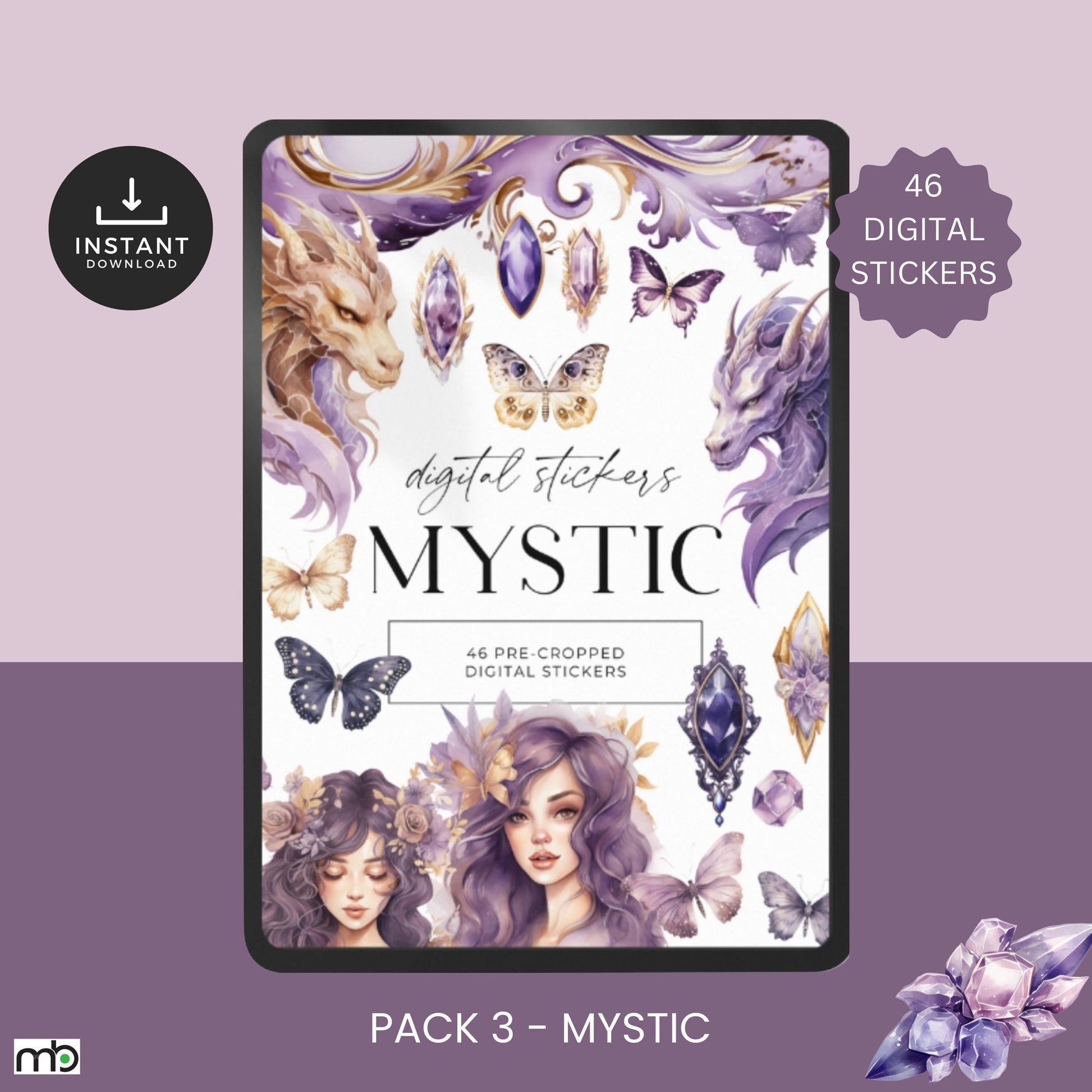 Spiritual Essence Digital Stickers, Crystals, Angel Wings, Dream Catcher, Buddha, Bell, Moon, Sun, Doves Wolf, Celestial, Cosmic, Mind, Body