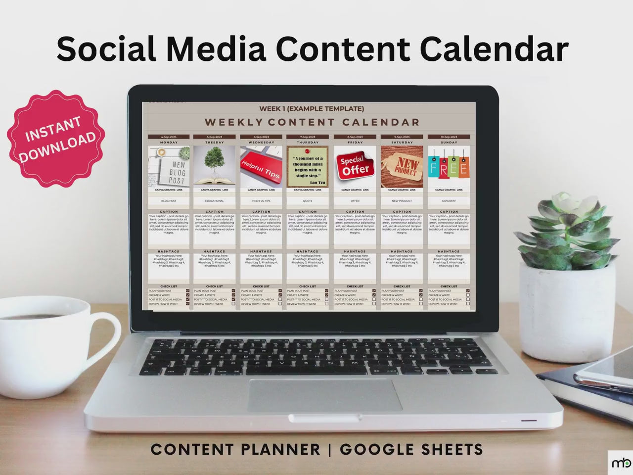 Social Media Calendar, Social Media Planner, Social Media Content Calendar, Social Media Content Planner, Content Planner, Weekly Planner SM