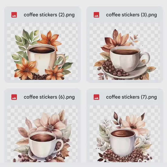 Caffeine Fueled Digital Stickers, Coffee Themed, Coffee Bean Sticker, Paper cup, Café Clipart, aroma, barista, latte, cappuccino, flat white