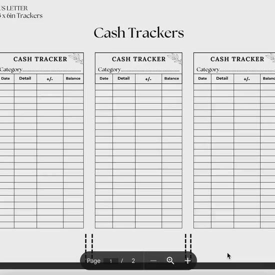 Cash Tracker, Budgeting, Money, Saving, Printable PDF, White Trackers, Tracking, Expense, Organizer, Finance, tools, management, DIY, Log
