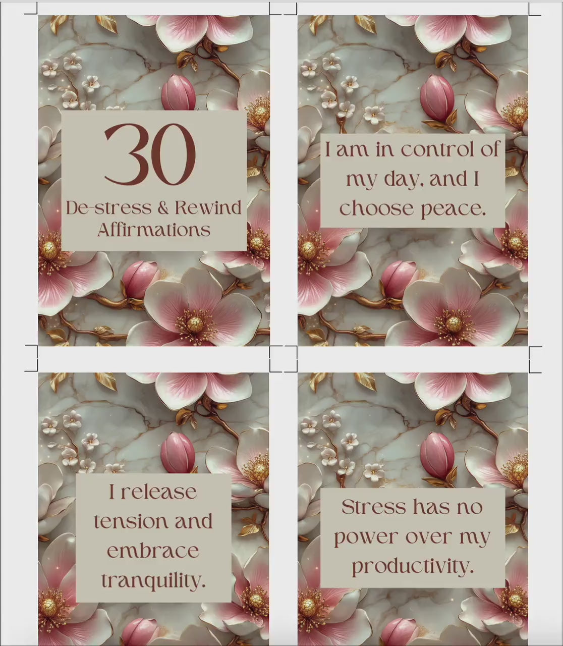 De-stress and Rewind Affirmations Stress Relief Cards Destress Positive mindset Self care Mindfulness tools Positivity Affirmation deck DIY