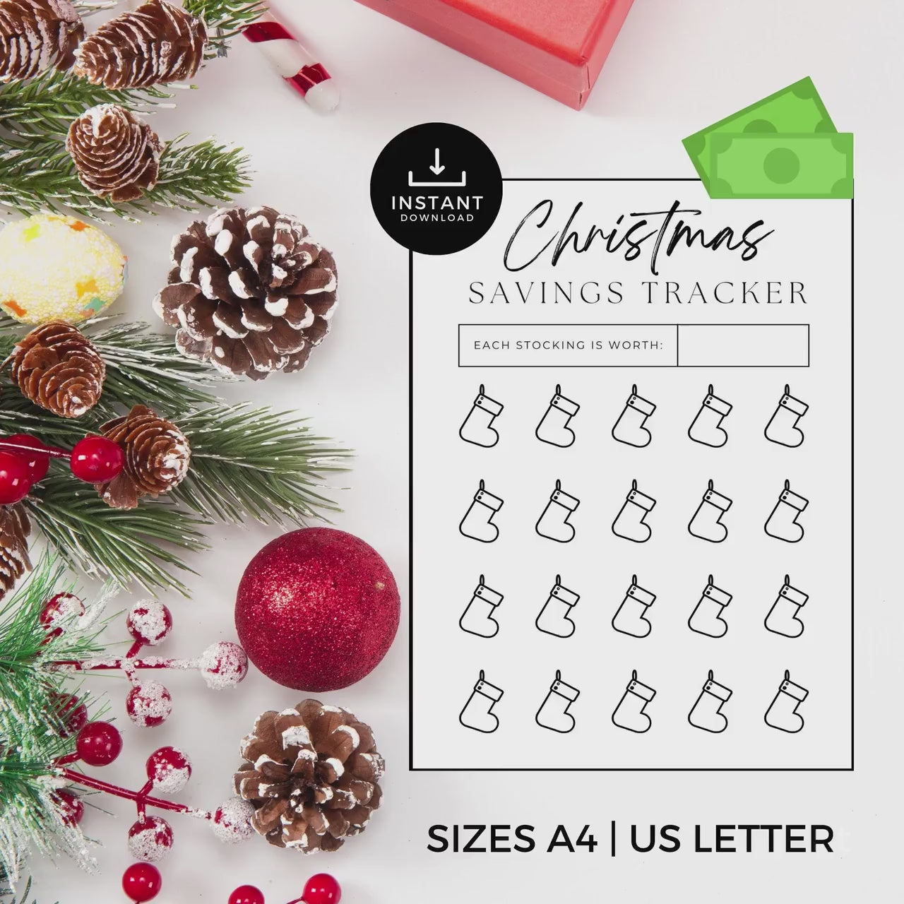 Savings Tracker, Christmas Savings Tracker, Xmas Savings, Christmas Savings Challenge, Save for Christmas, Christmas funds, Money, Crafts