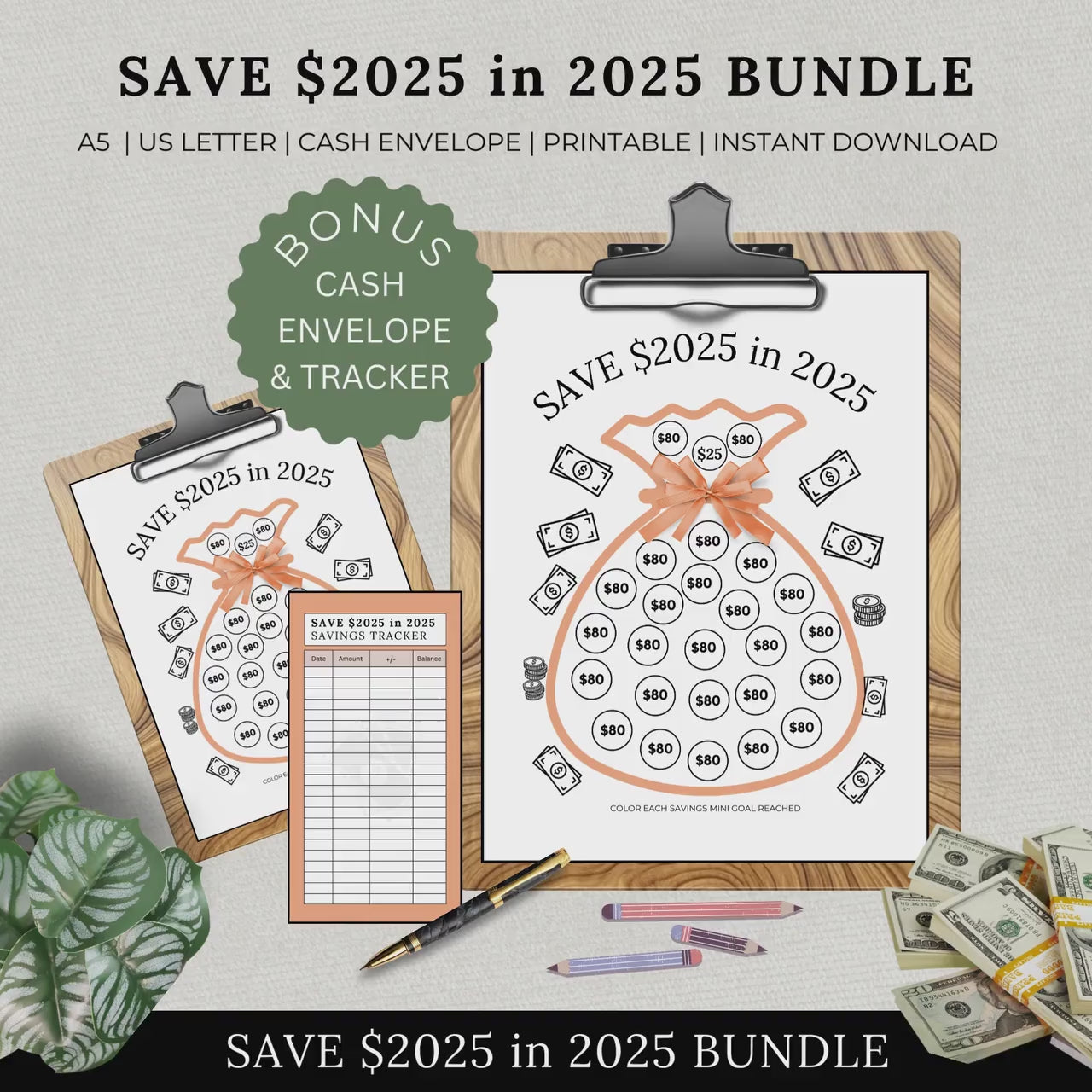Printable Savings Tracker, Save 2025 in 2025, Financial Goals, Template, Saving Challenge Bundle, Organizer, Envelope, Goal, Money, Personal