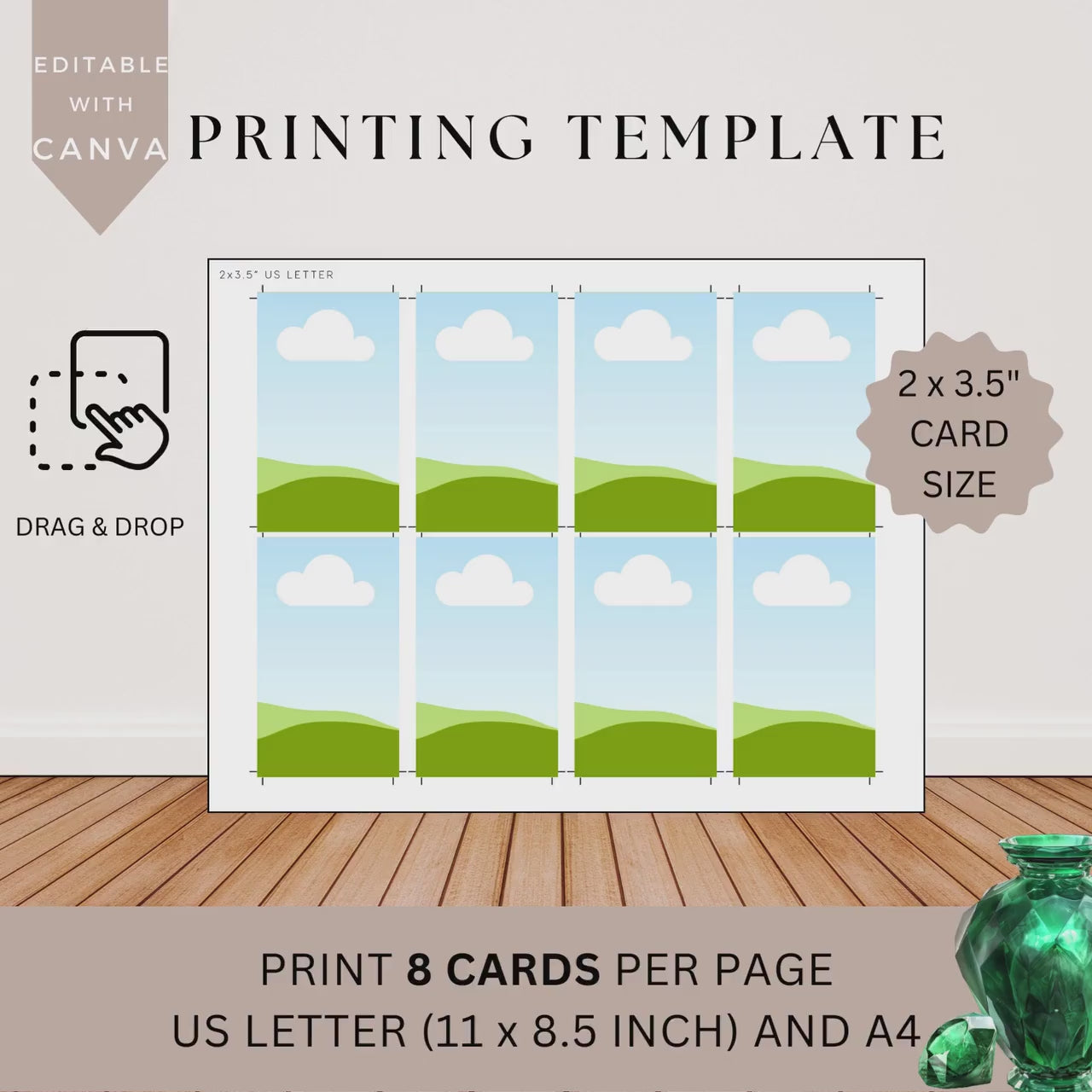 Printing Template 2 x 3.5 inch Print and Cut Canva Multi Page Template 2x3.5in Blank Card Layout Frame Affirmation Manifestation Letter A4