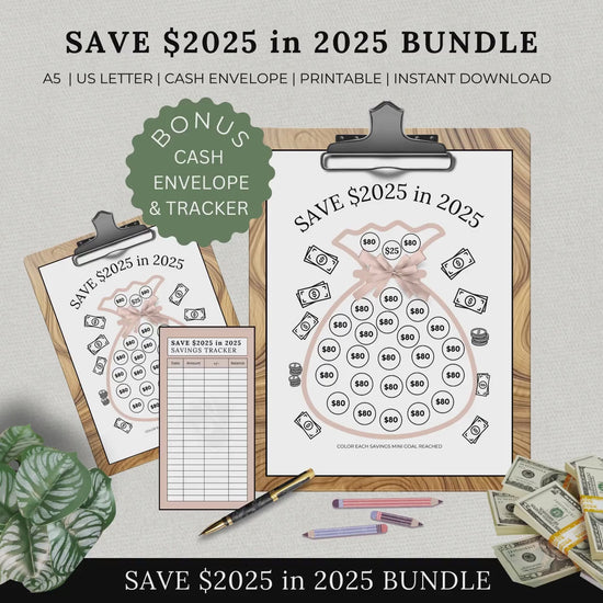 Printable Savings Tracker, Save 2025 in 2025, Financial Goals, Template, Saving Challenge Bundle, Organizer, Envelope, Goal, Money, Personal