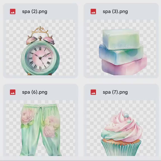 Spa Day Digital Stickers, Relaxation, Beauty, Health, Self care, png, Planner, Elements, Massage, Herbal tea, Candles, Bathrobe, Scrapbook