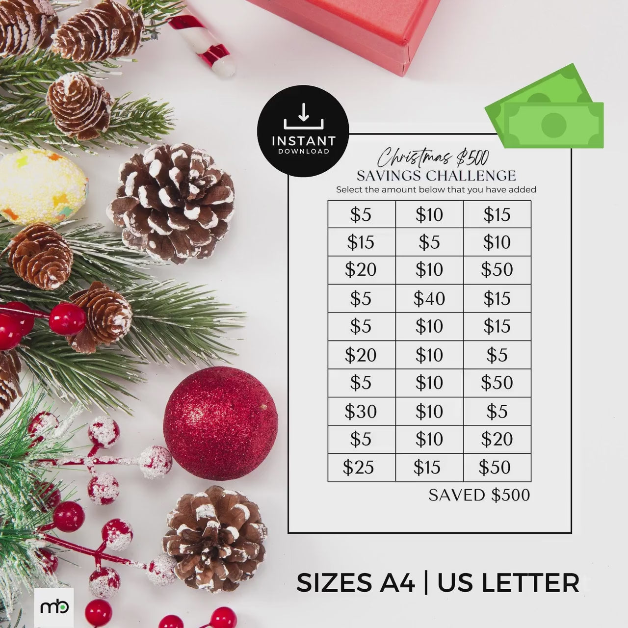 Savings Tracker, Christmas Savings Tracker, Xmas Savings, Christmas Savings Challenge, Save for Christmas, Christmas funds, Xmas Holidays